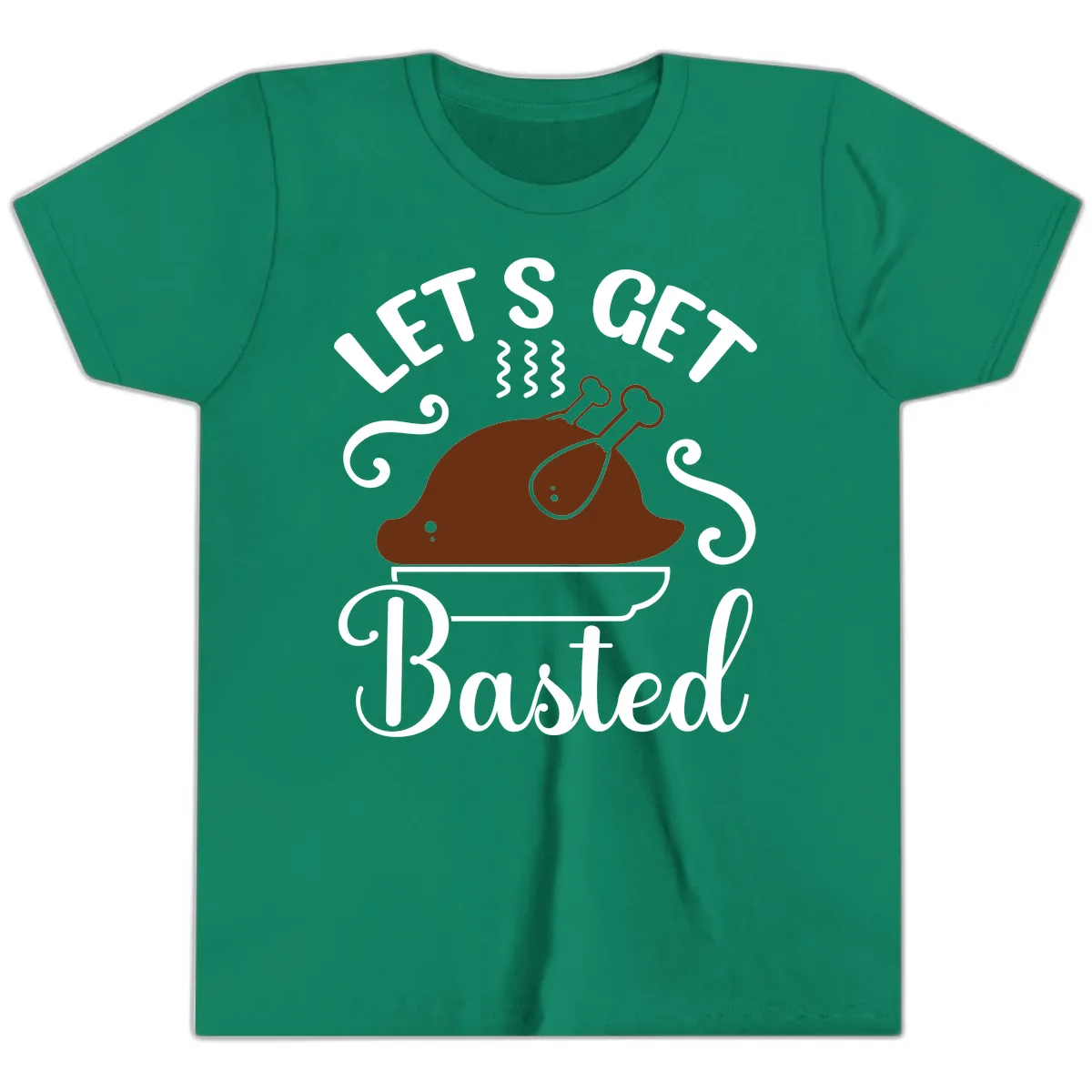 Let's Get Basted Thanksgiving Turkey Design Youth T-Shirt in Kelly