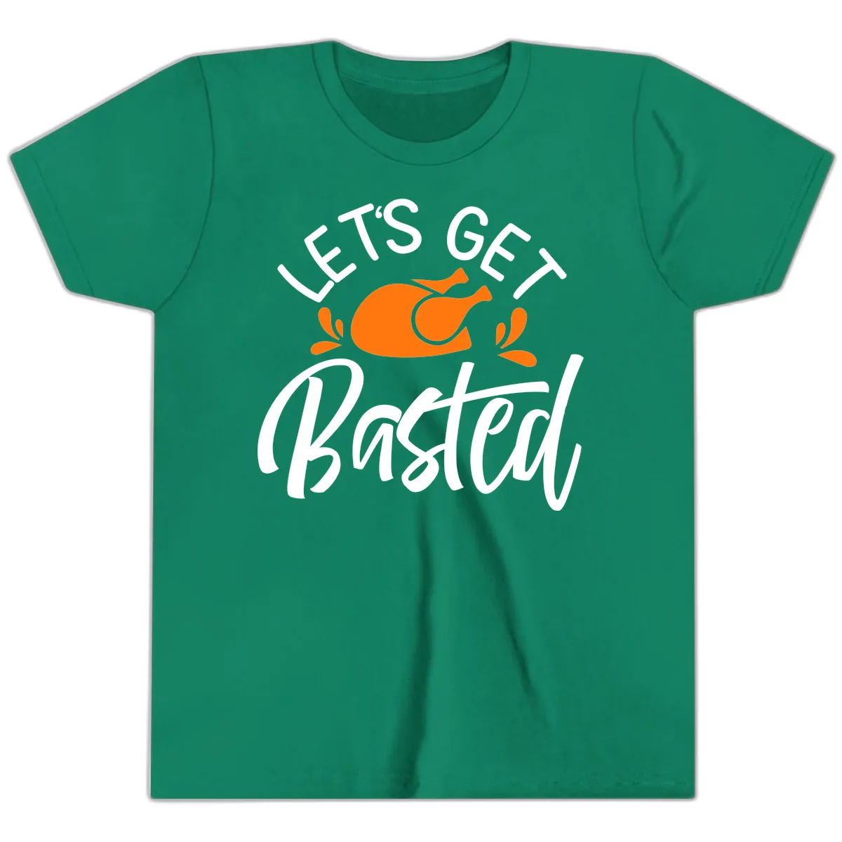 Lets Get Basted Thanksgiving Turkey Design Youth T-Shirt in Kelly