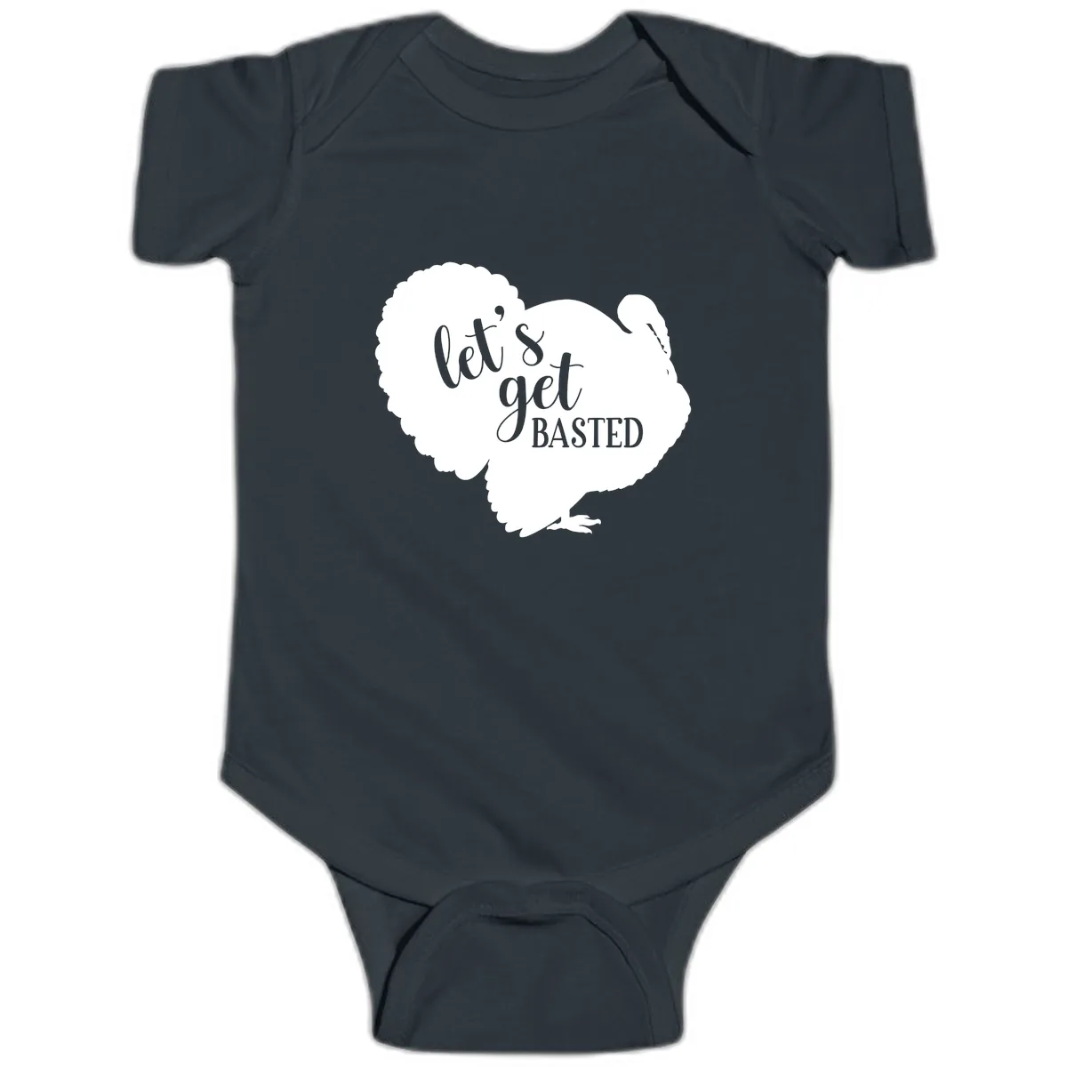 Let's Get Basted Turkey Design Baby Onesie in Black