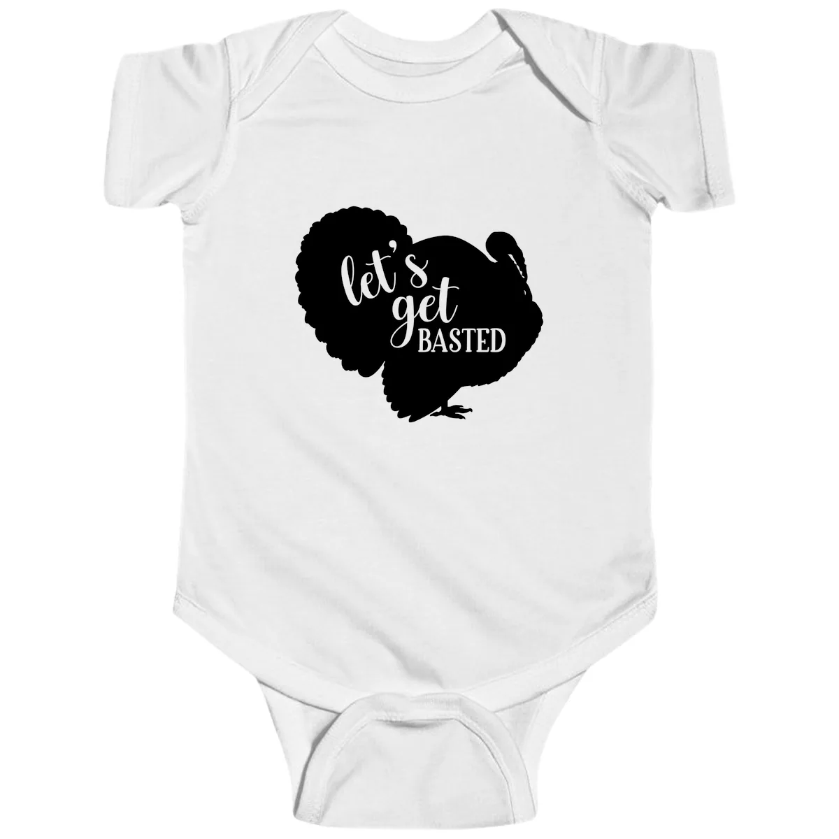 Let's Get Basted Turkey Design Baby Onesie in White