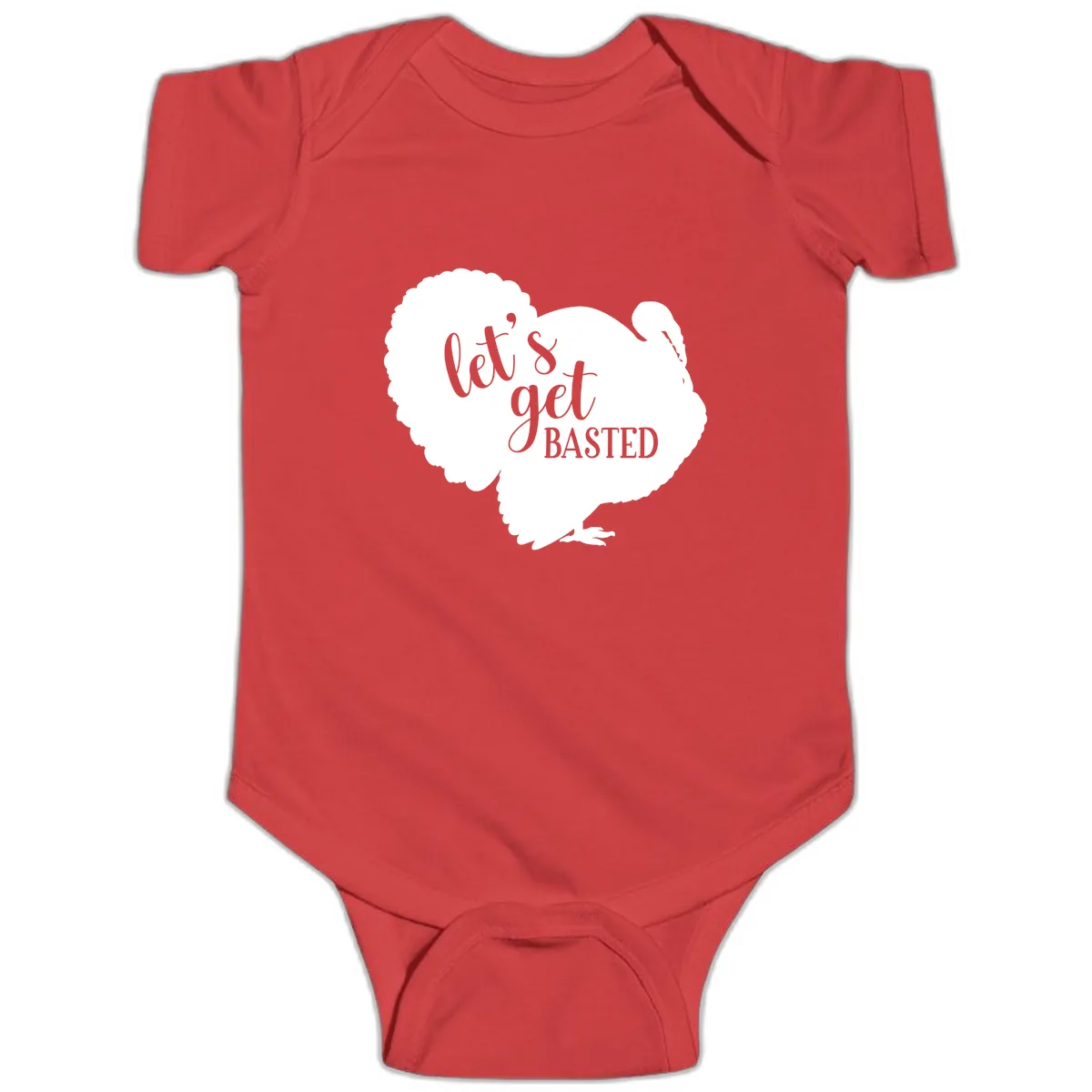 Let's Get Basted Turkey Design Baby Onesie in Red