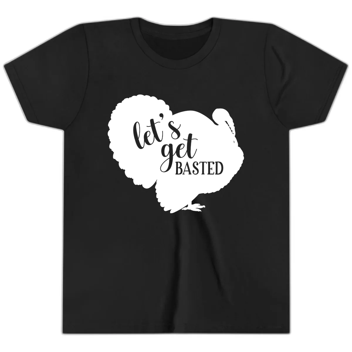 Let's Get Basted Turkey Design Youth T-Shirt in Black