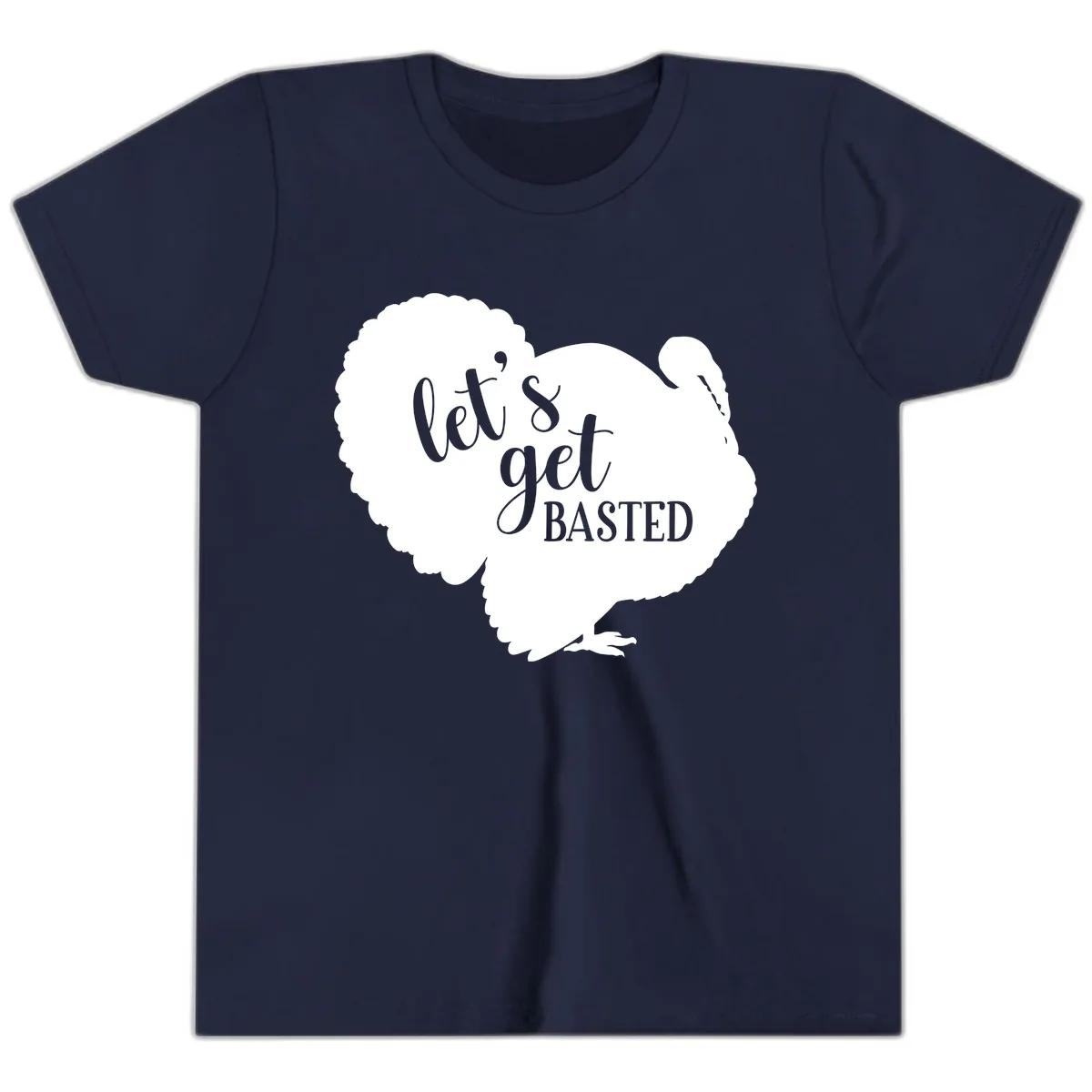 Let's Get Basted Turkey Design Youth T-Shirt in Navy