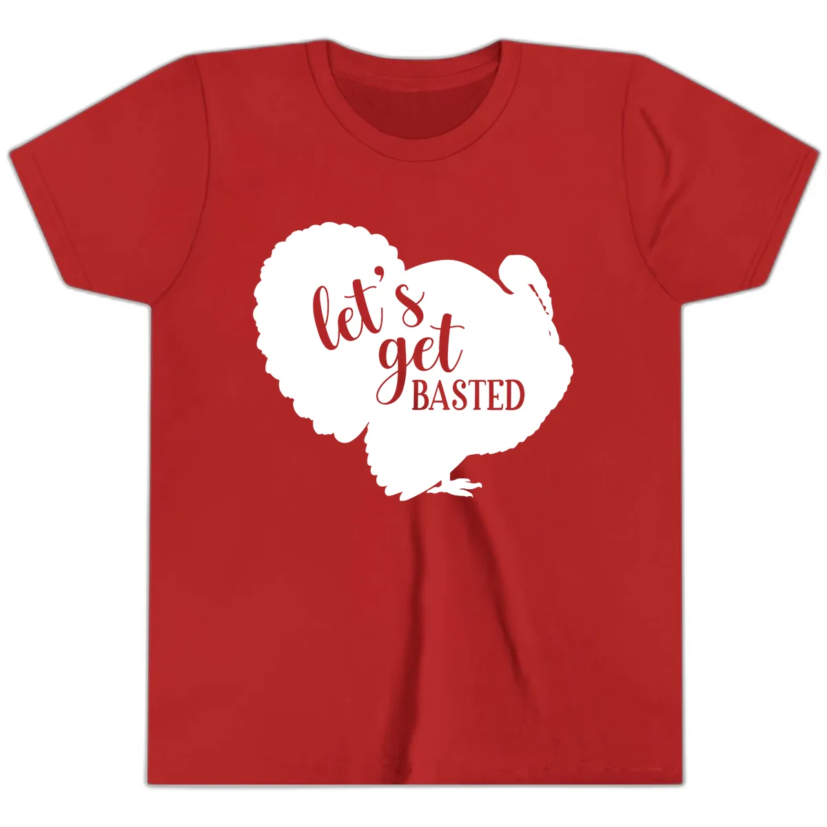 Let's Get Basted Turkey Design Youth T-Shirt in Red