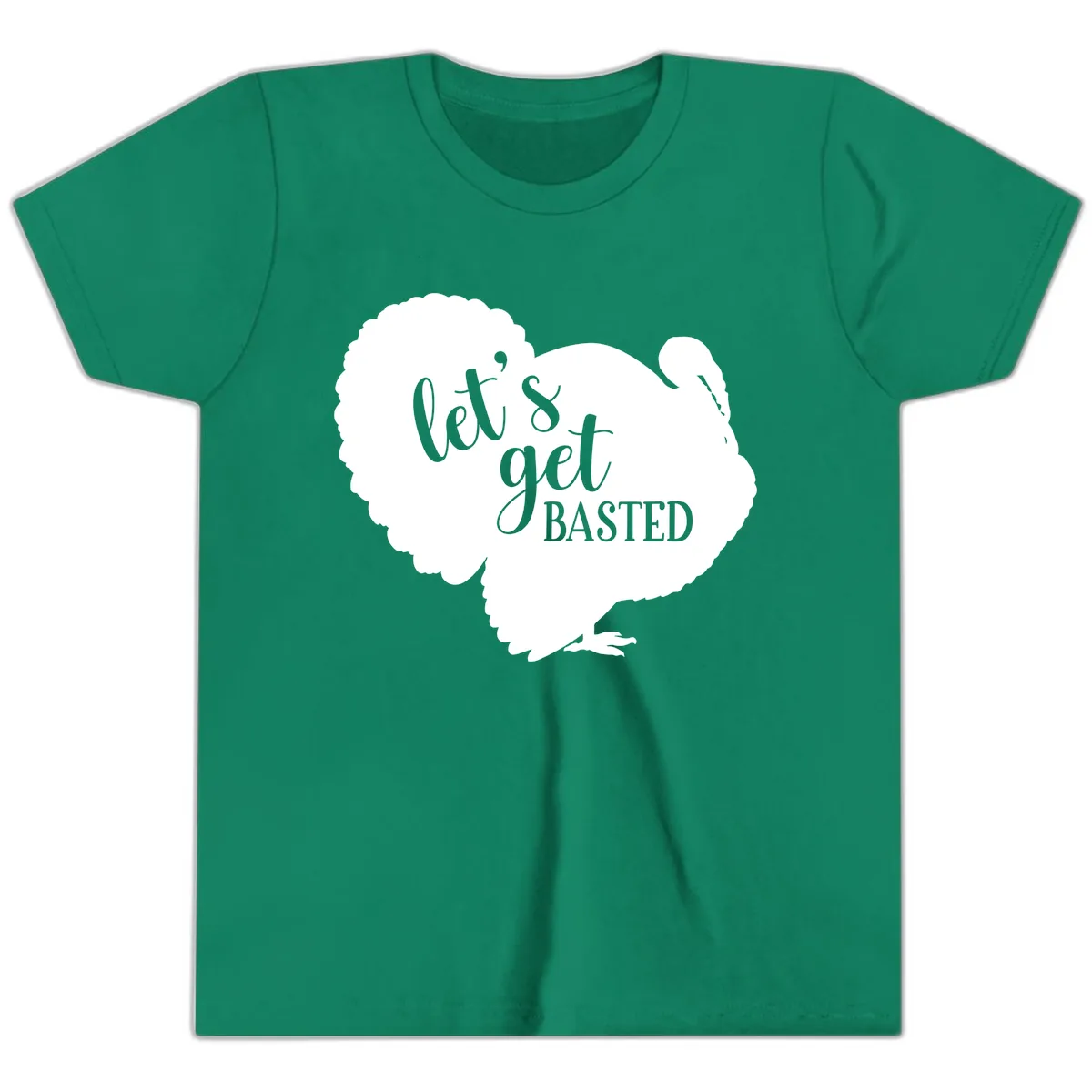 Let's Get Basted Turkey Design Youth T-Shirt in Kelly