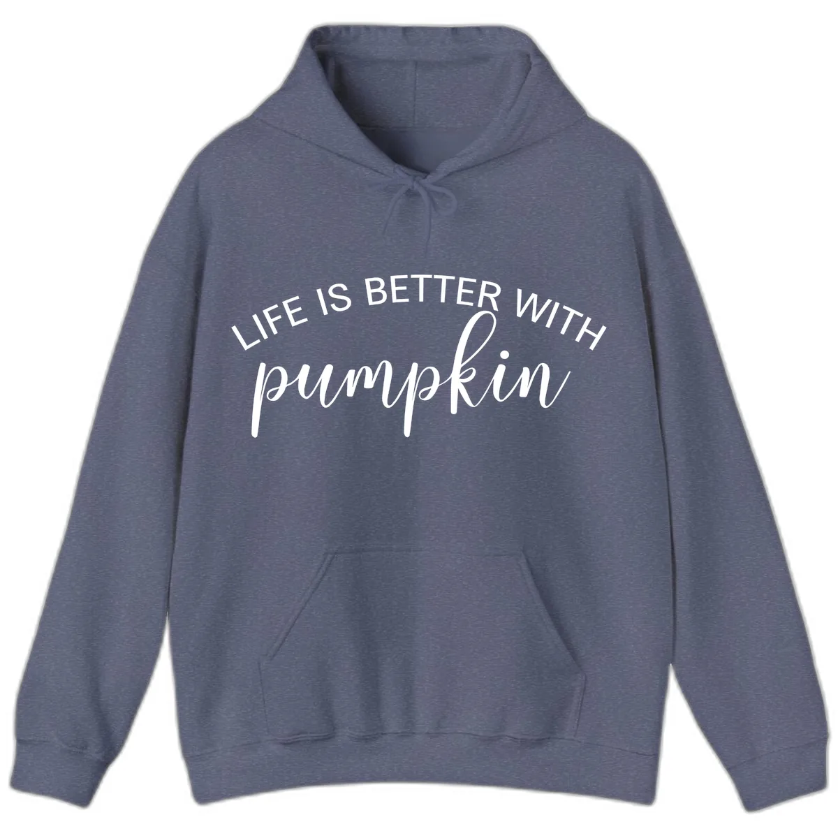 Life Is Better With Pumpkin Fall Phrase Hoodie in Heather Navy