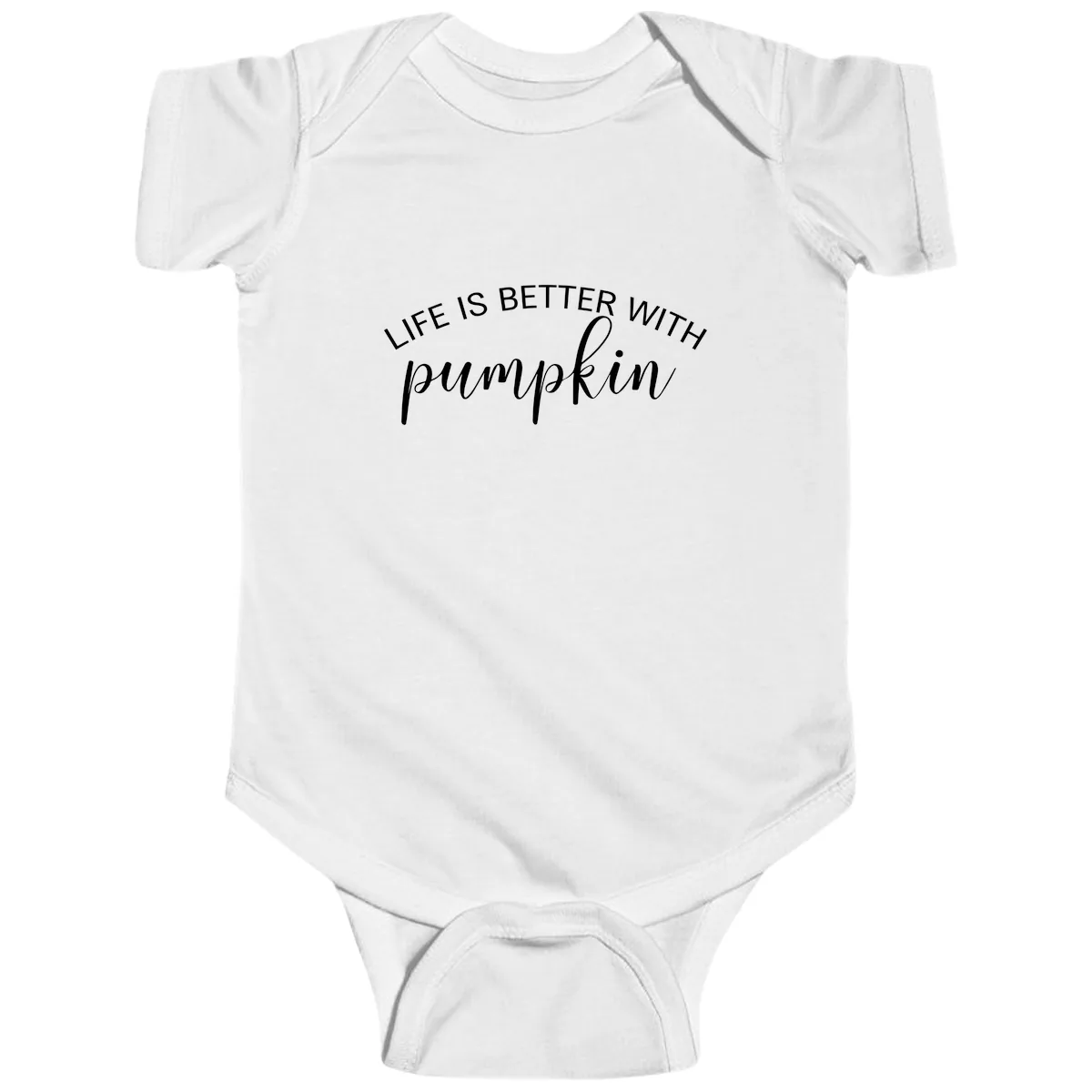 Life Is Better With Pumpkin Fall Phrase Baby Onesie in White