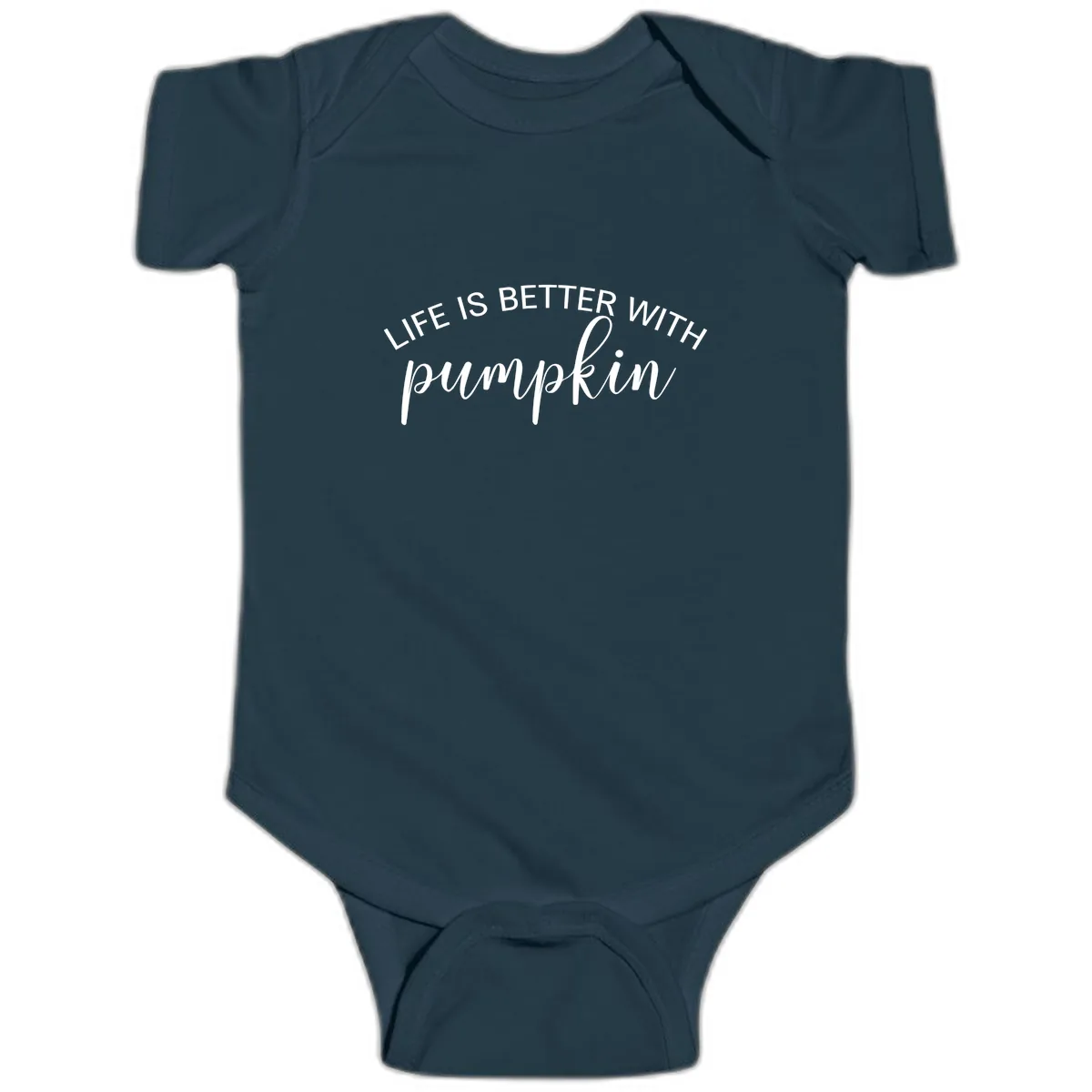 Life Is Better With Pumpkin Fall Phrase Baby Onesie in Navy
