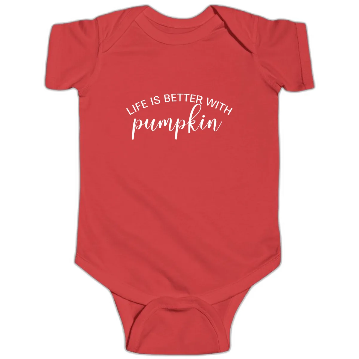 Life Is Better With Pumpkin Fall Phrase Baby Onesie in Red