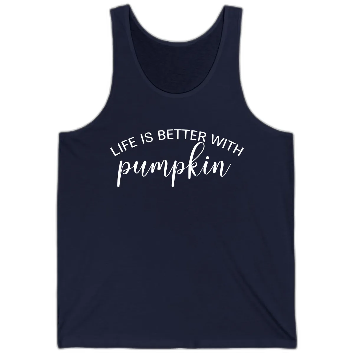 Life Is Better With Pumpkin Fall Phrase Tank in Navy