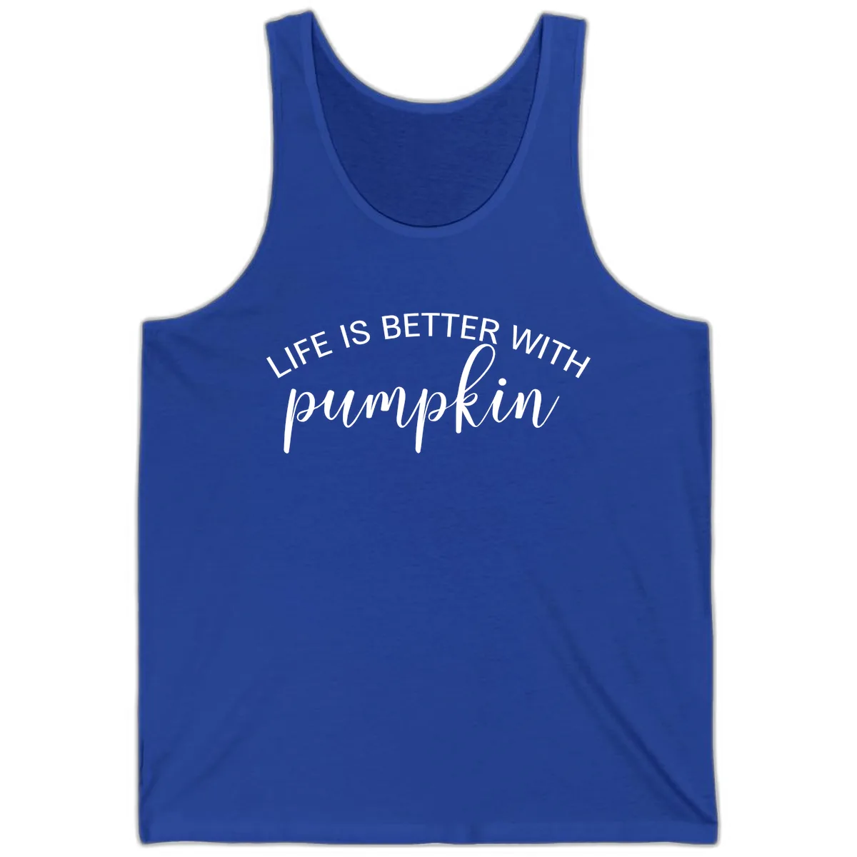 Life Is Better With Pumpkin Fall Phrase Tank in True Royal