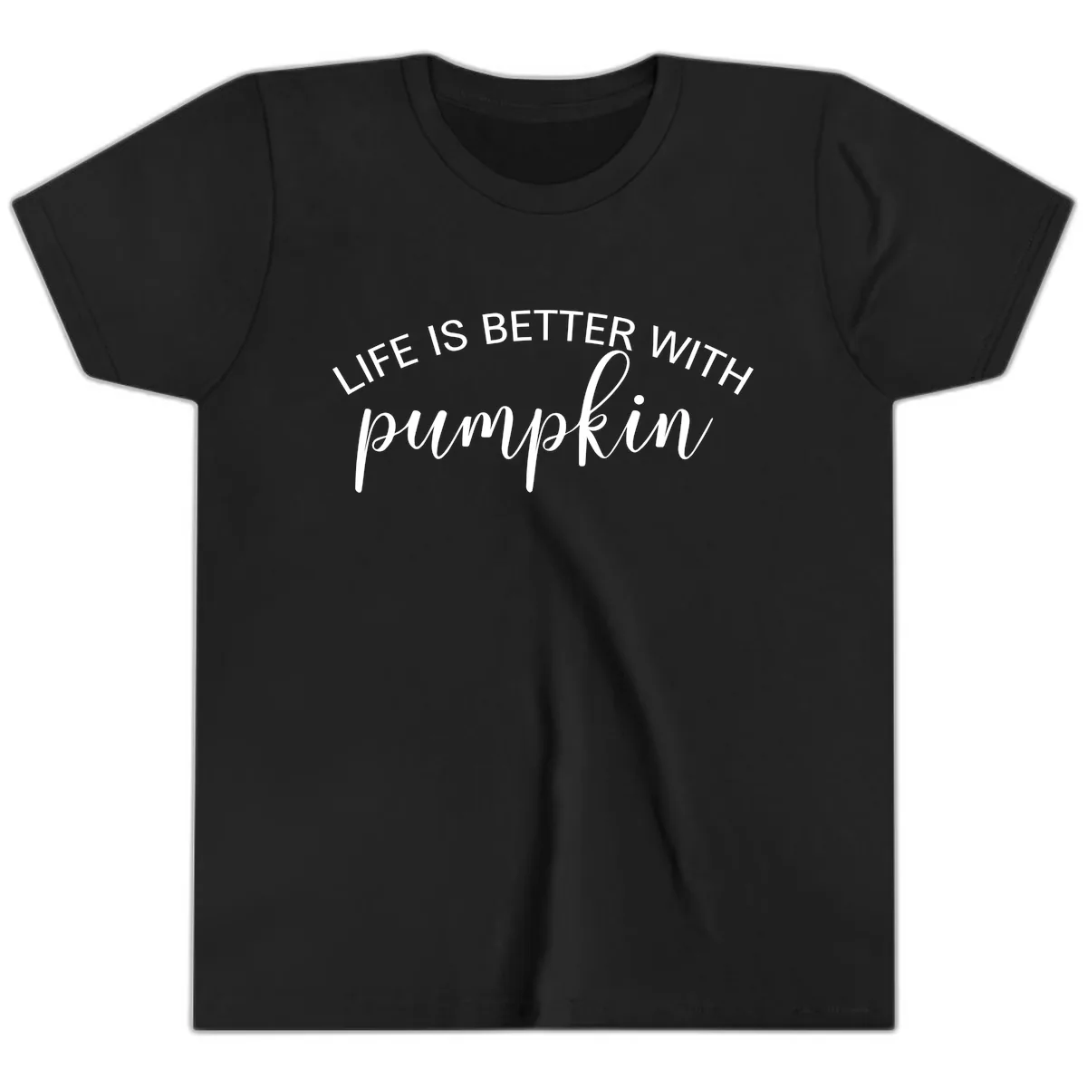 Life Is Better With Pumpkin Fall Phrase Youth T-Shirt in Black