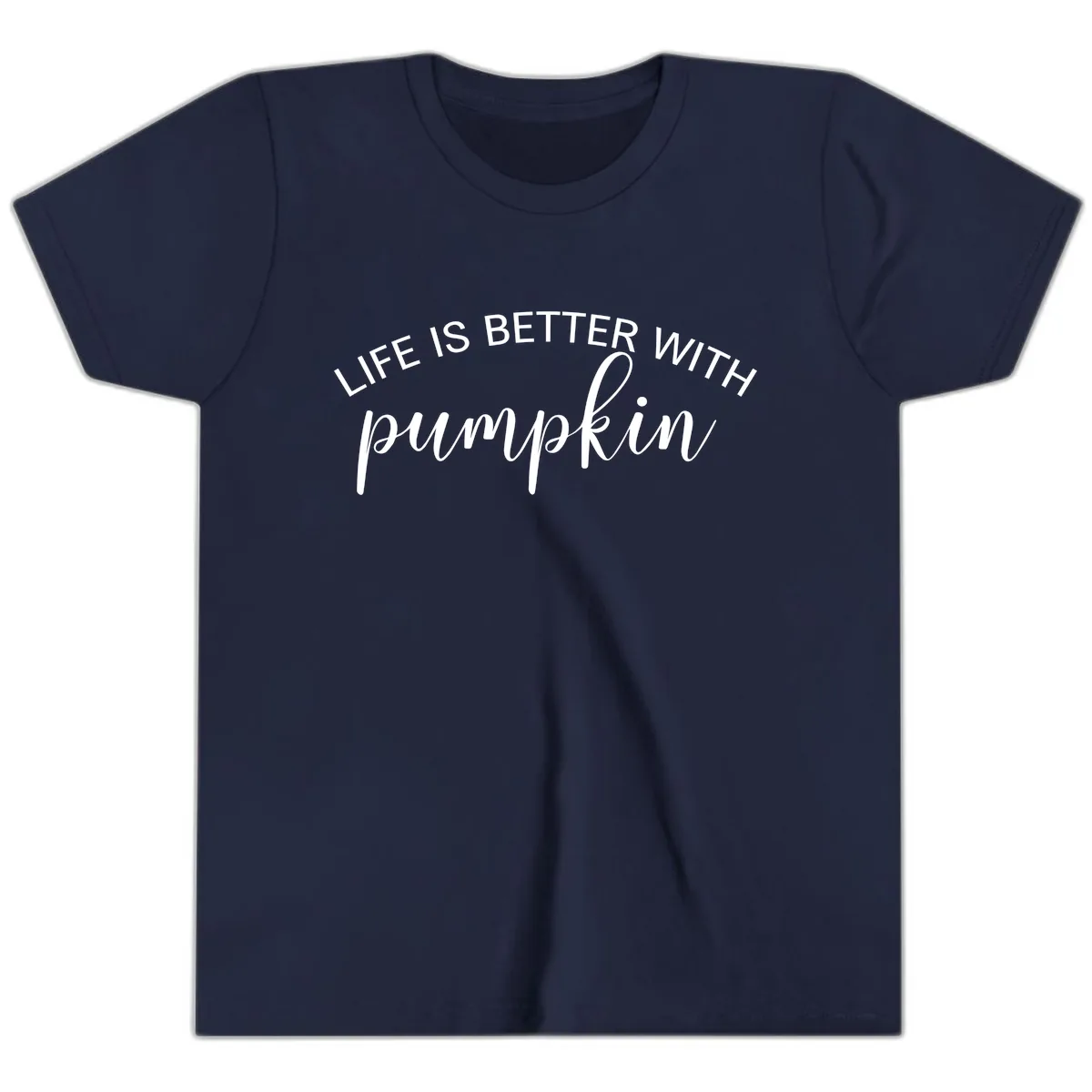Life Is Better With Pumpkin Fall Phrase Youth T-Shirt in Navy