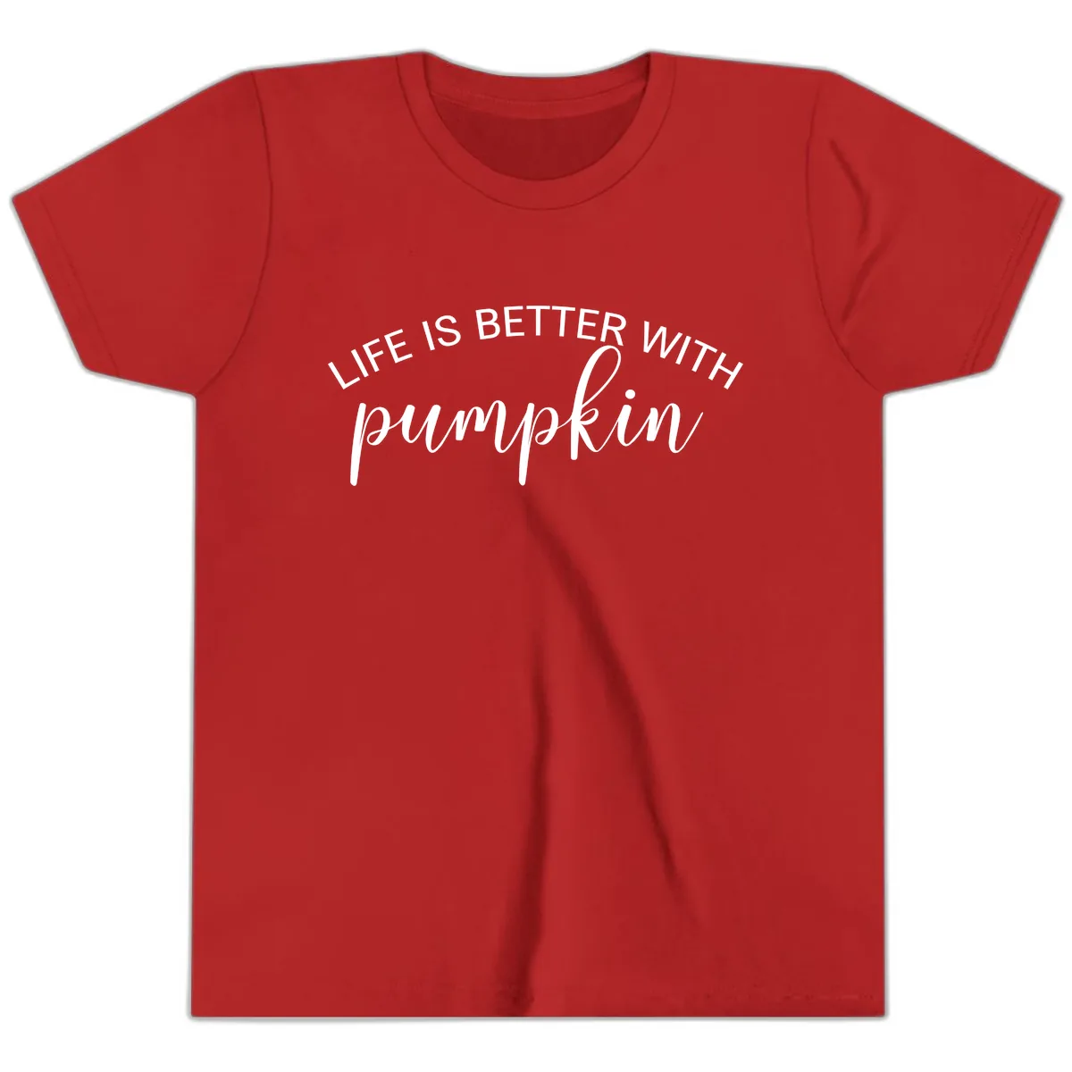 Life Is Better With Pumpkin Fall Phrase Youth T-Shirt in Red