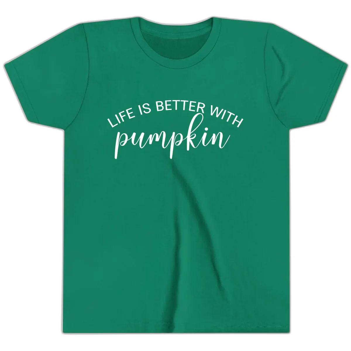Life Is Better With Pumpkin Fall Phrase Youth T-Shirt in Kelly