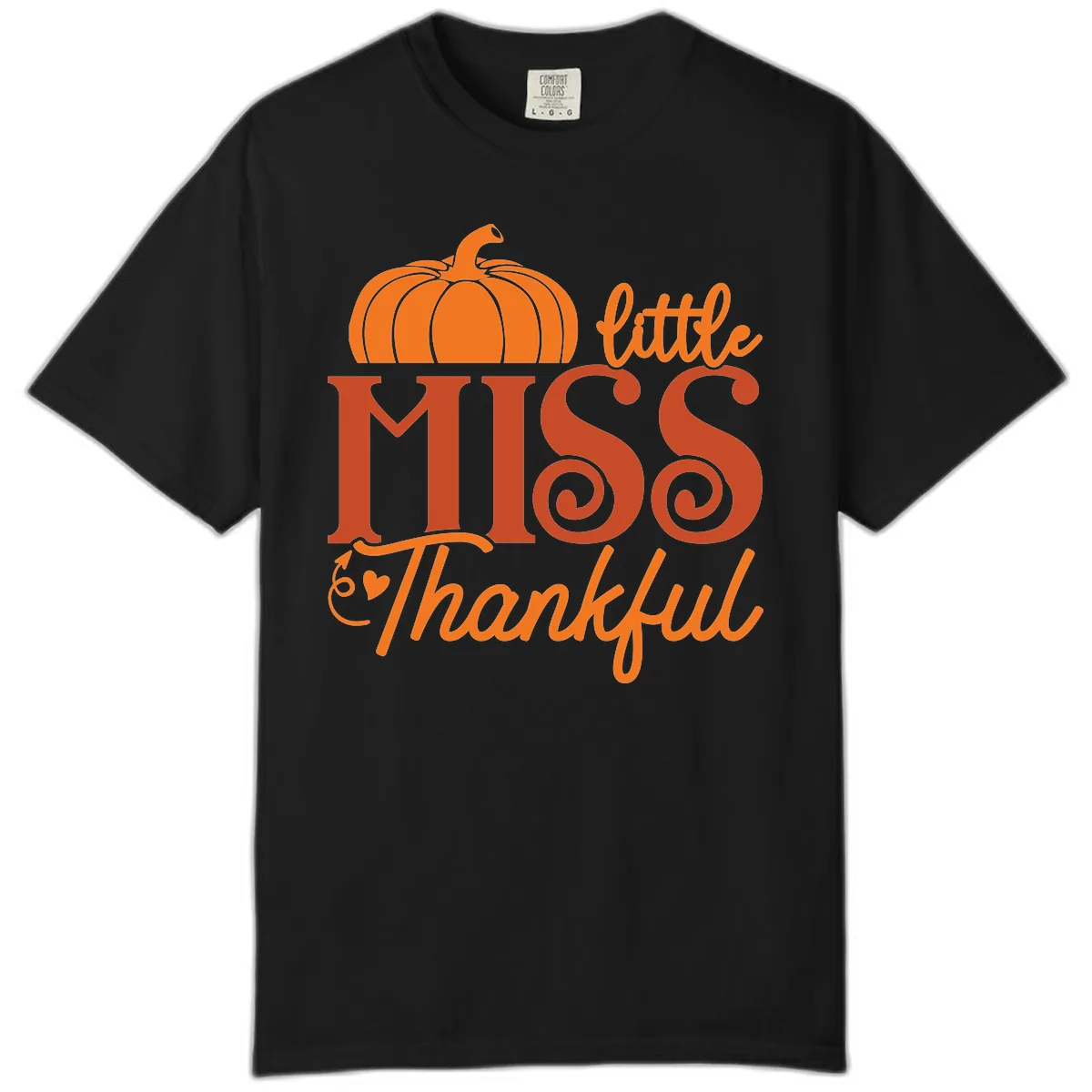 Little Miss Thankful Pumpkin Design Comfort Color in Black