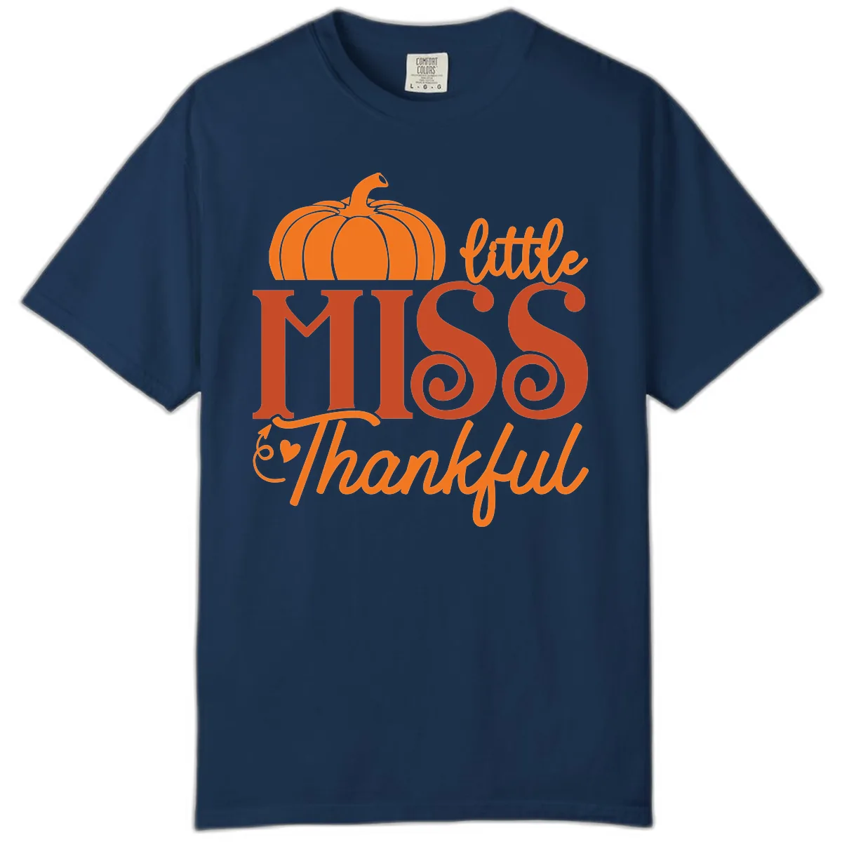Little Miss Thankful Pumpkin Design Comfort Color in Navy