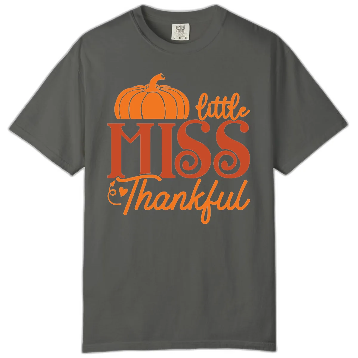 Little Miss Thankful Pumpkin Design Comfort Color in Pepper