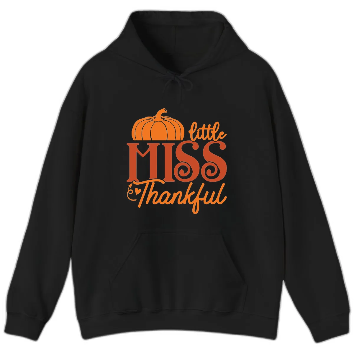Little Miss Thankful Pumpkin Design Hoodie in Black