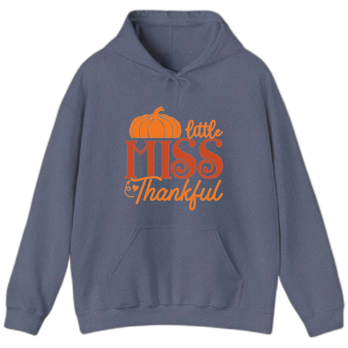 Little Miss Thankful Pumpkin Design Hoodie in Heather Navy