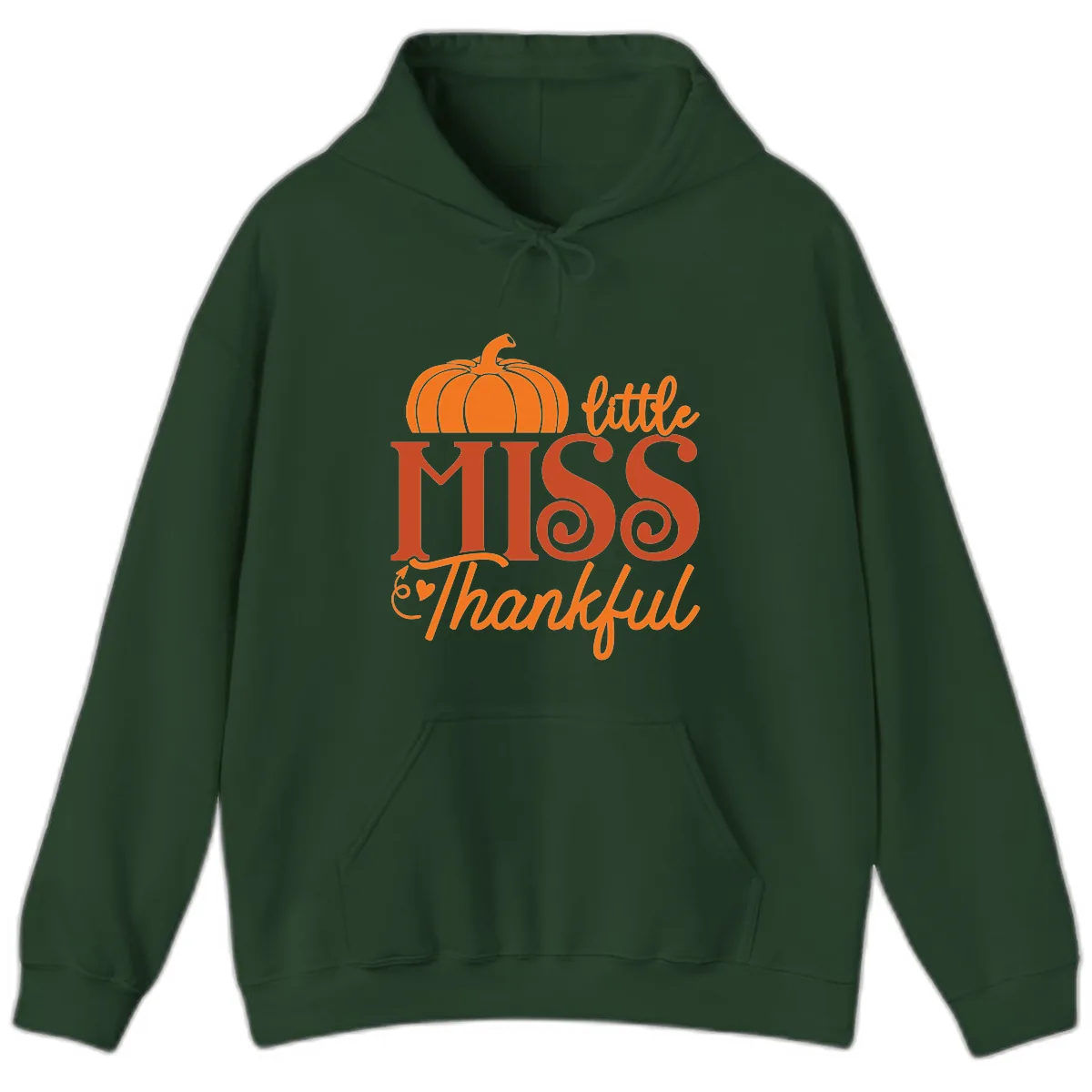 Little Miss Thankful Pumpkin Design Hoodie in Forest Green