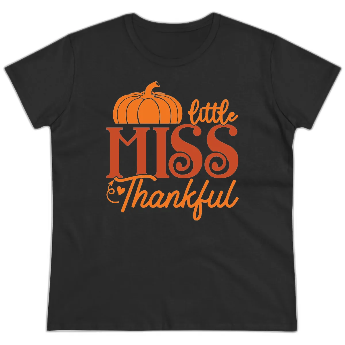 Little Miss Thankful Pumpkin Design Ladies Tee in Black