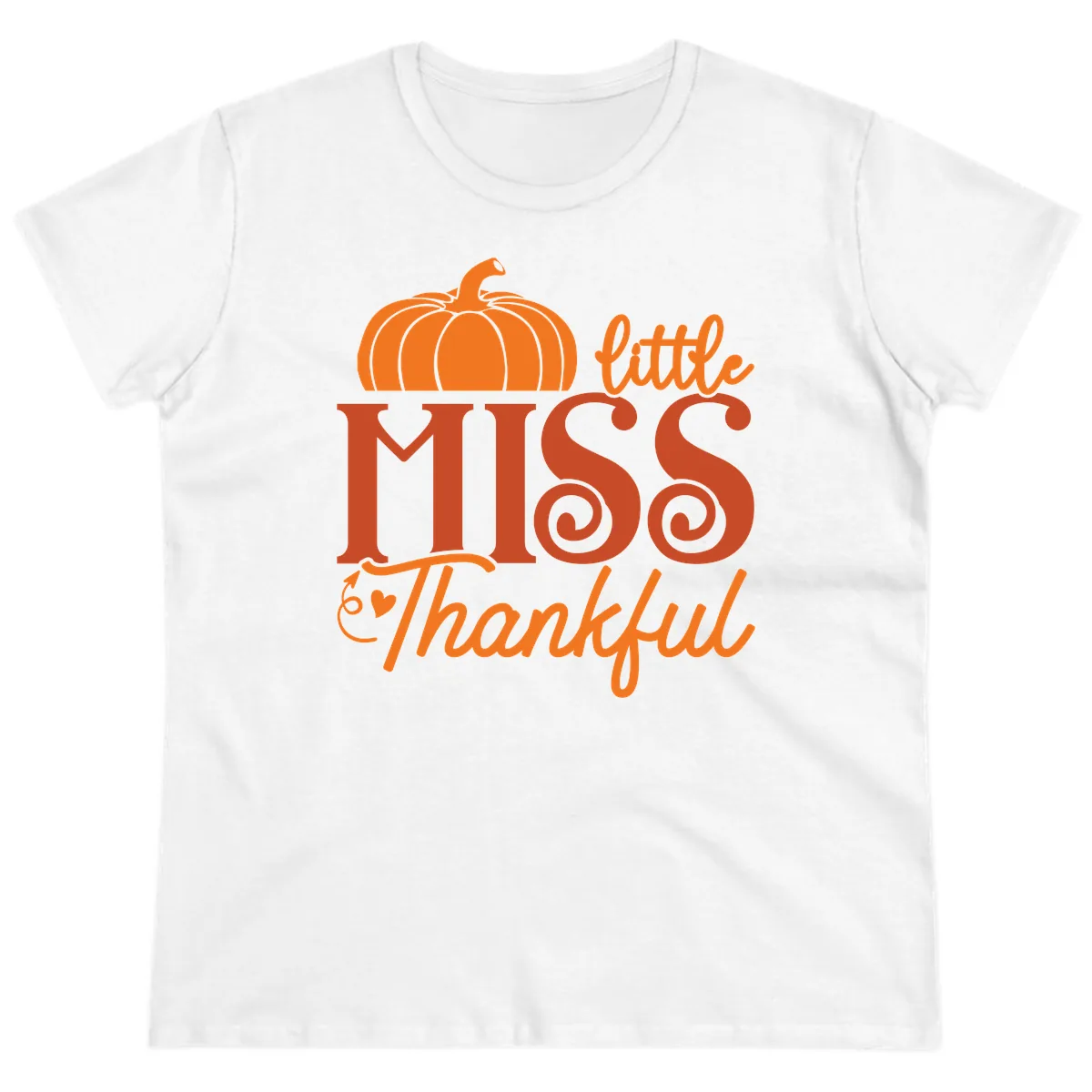 Little Miss Thankful Pumpkin Design Ladies Tee in White