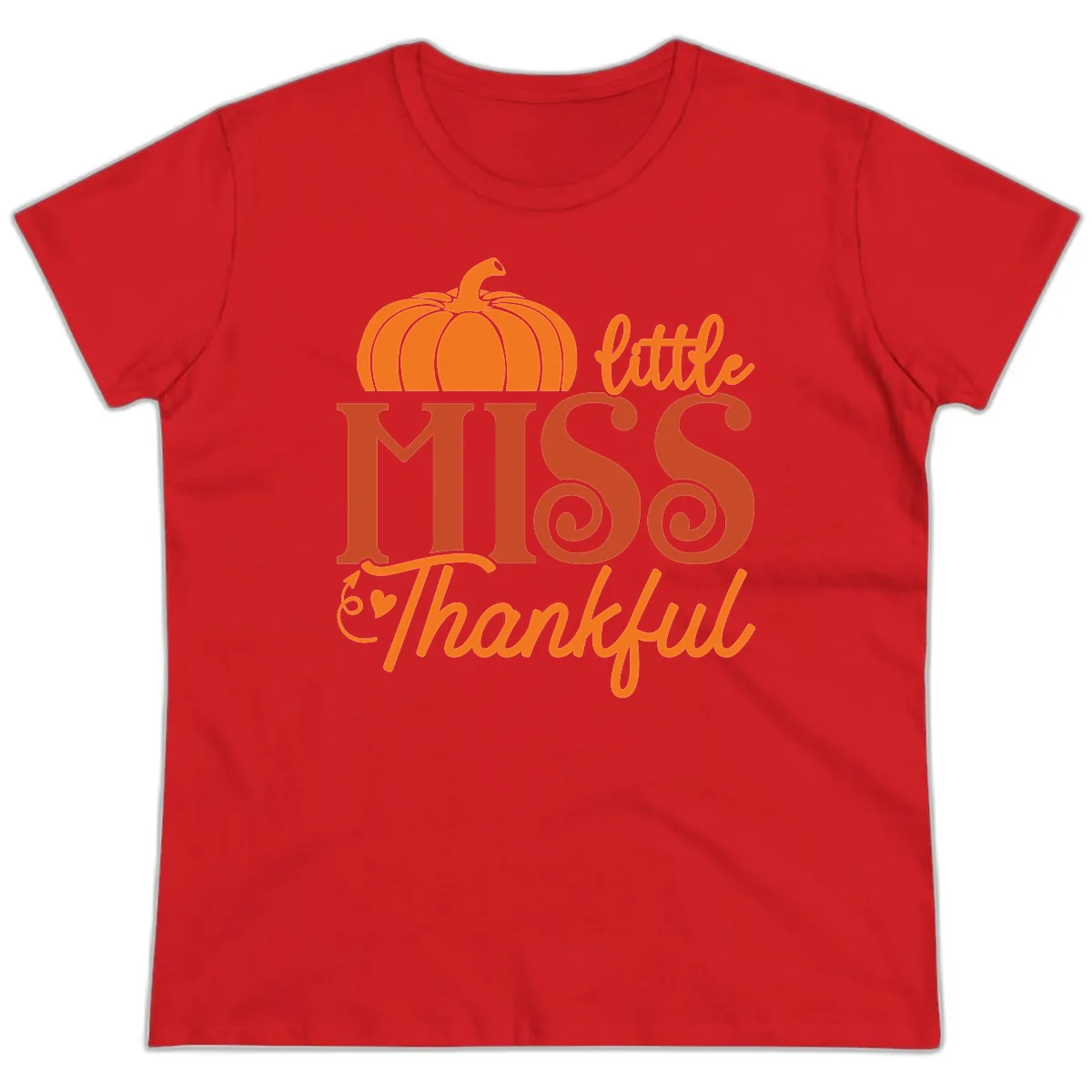 Little Miss Thankful Pumpkin Design Ladies Tee in Red