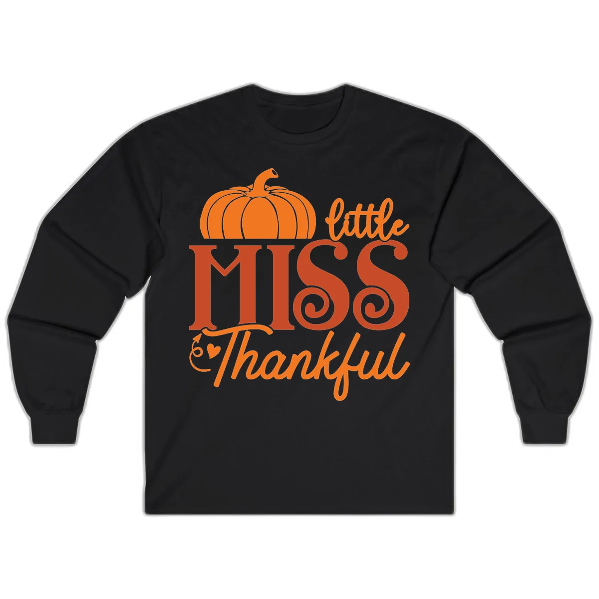 Little Miss Thankful Pumpkin Design Long Sleeve in Black