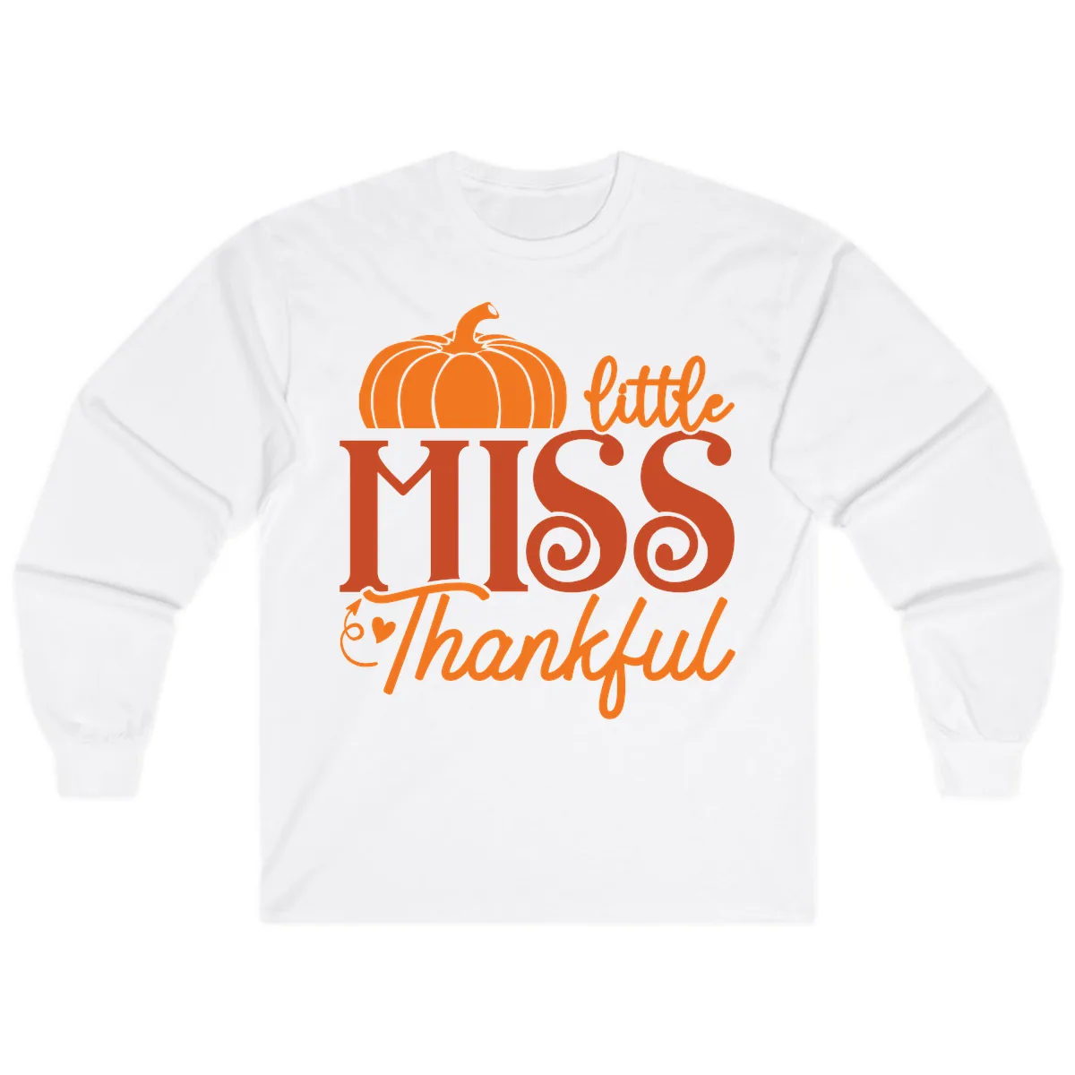 Little Miss Thankful Pumpkin Design Long Sleeve in White