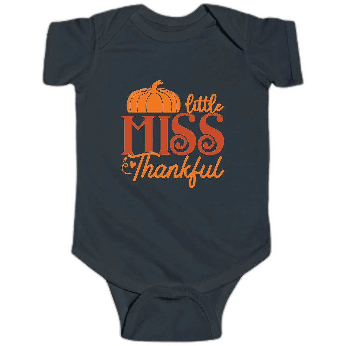 Little Miss Thankful Pumpkin Design Baby Onesie in Black