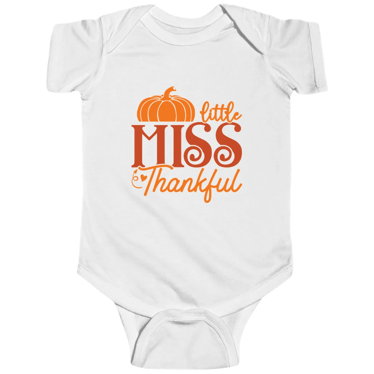 Little Miss Thankful Pumpkin Design Baby Onesie in White