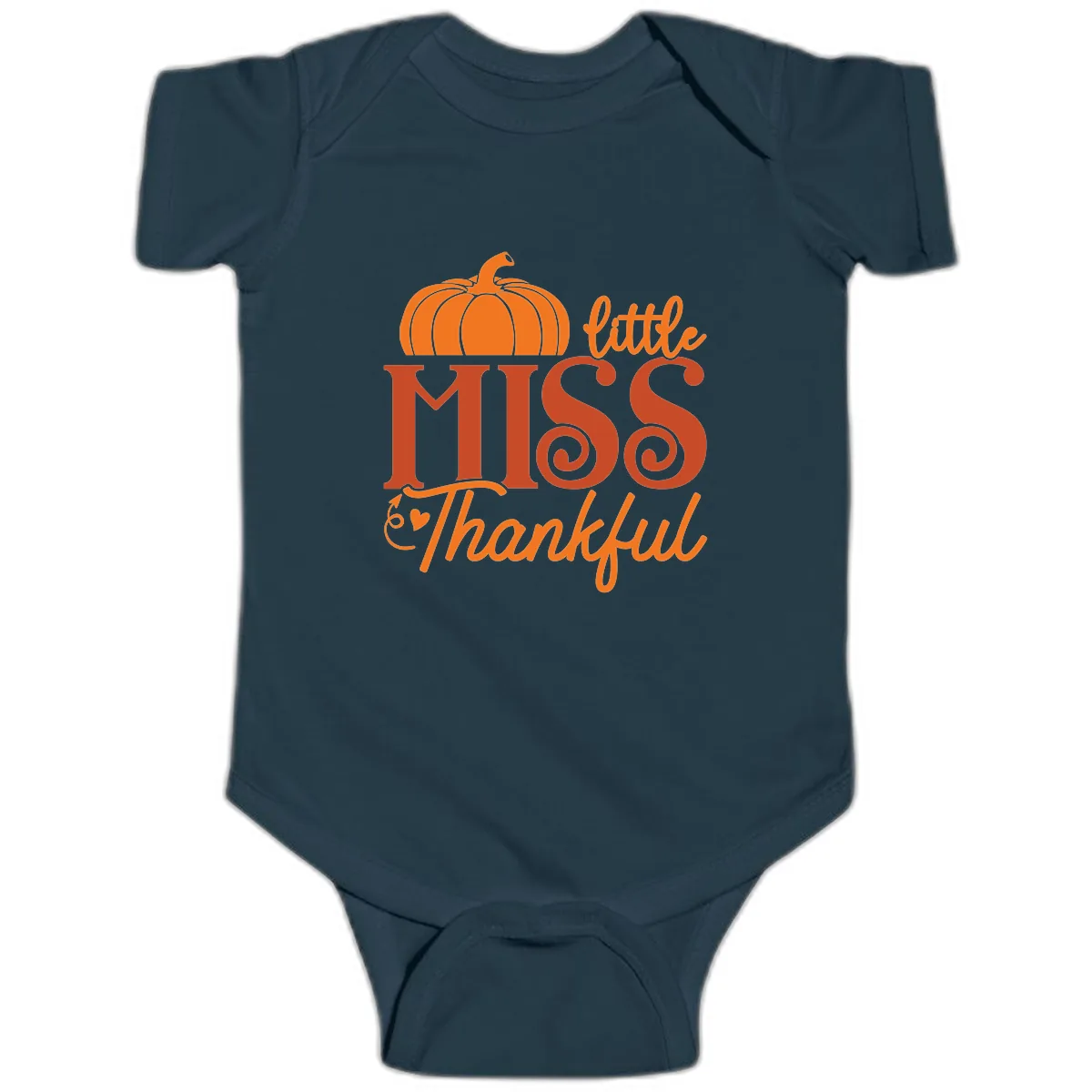 Little Miss Thankful Pumpkin Design Baby Onesie in Navy