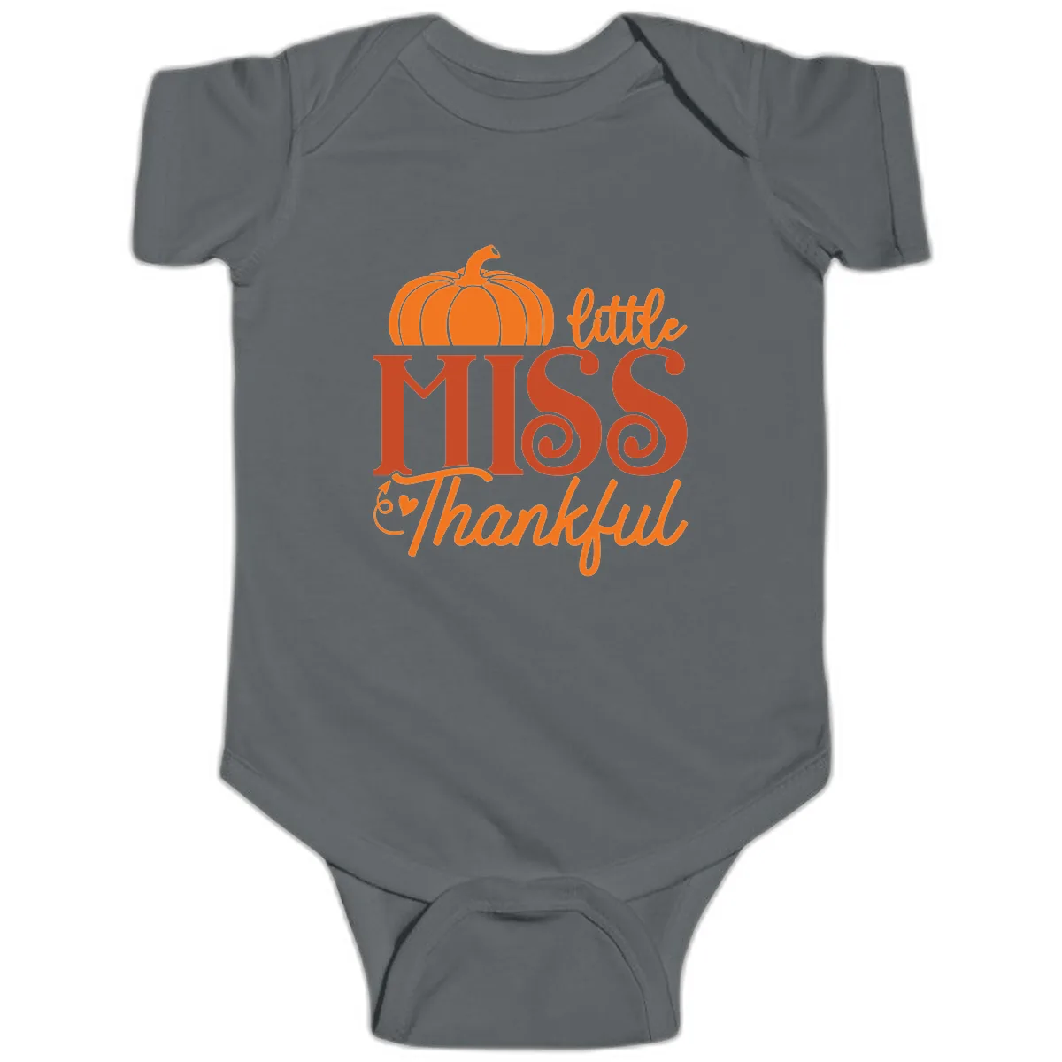Little Miss Thankful Pumpkin Design Baby Onesie in Charcoal