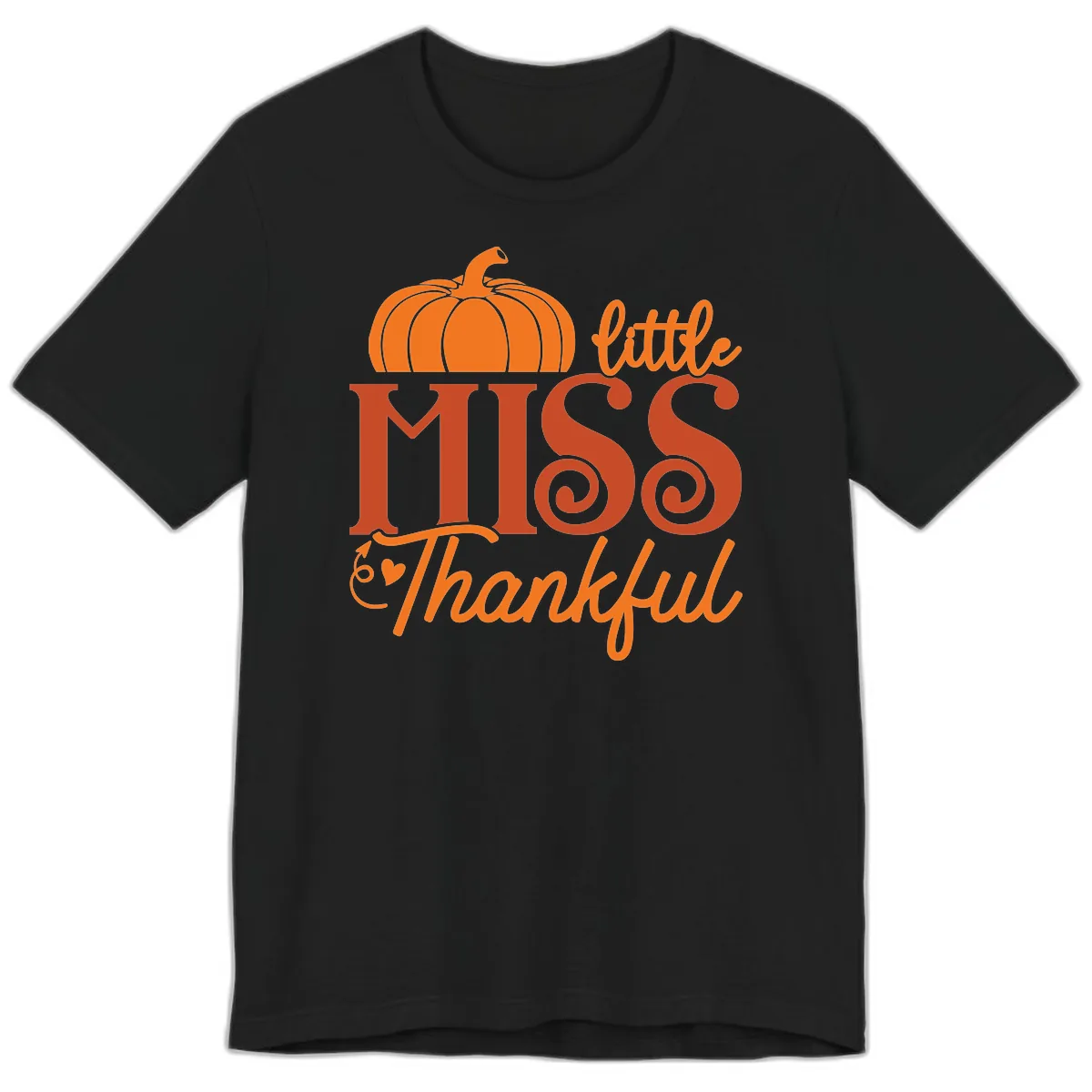 Little Miss Thankful Pumpkin Design Premium T-Shirt in Black