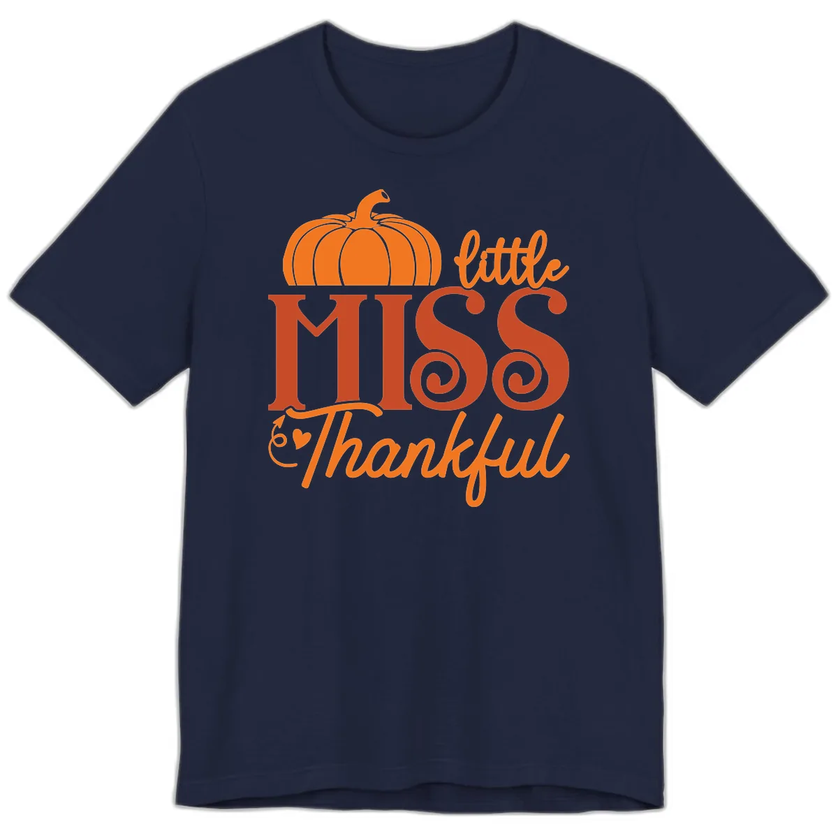 Little Miss Thankful Pumpkin Design Premium T-Shirt in Navy