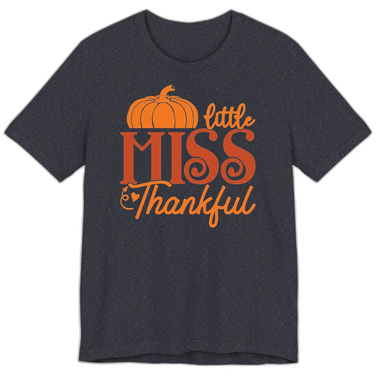 Little Miss Thankful Pumpkin Design Premium T-Shirt in Heather Navy