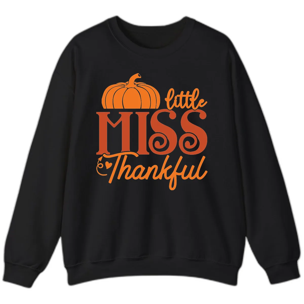 Little Miss Thankful Pumpkin Design Sweatshirt in Black