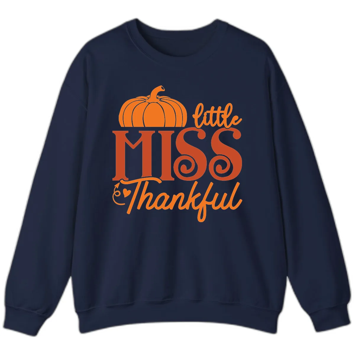 Little Miss Thankful Pumpkin Design Sweatshirt in Navy