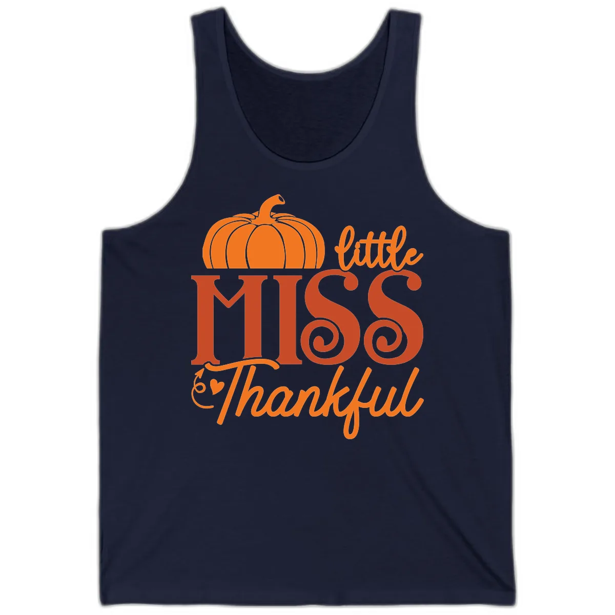 Little Miss Thankful Pumpkin Design Tank in Navy