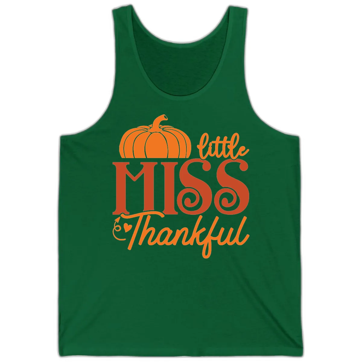 Little Miss Thankful Pumpkin Design Tank in Kelly