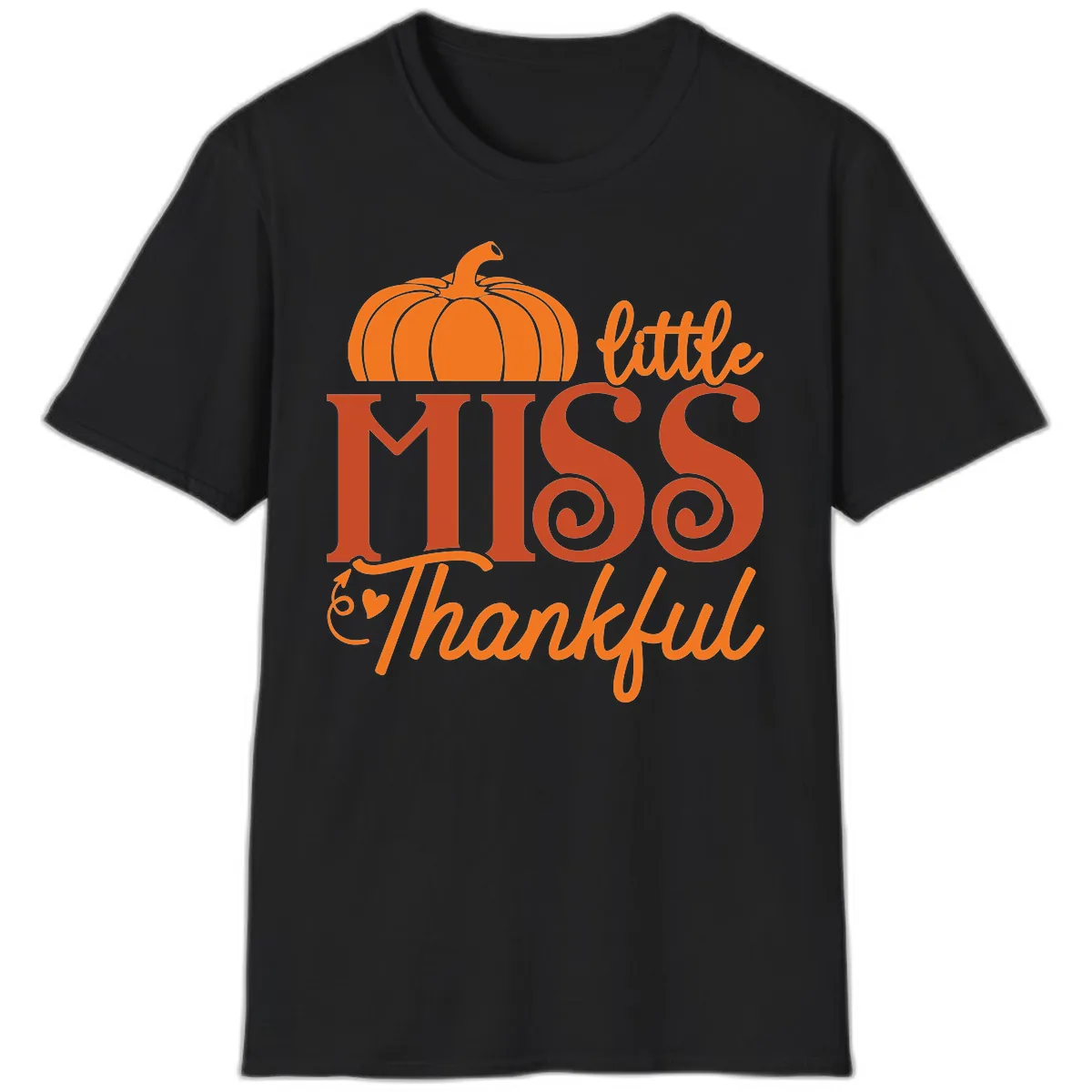 Little Miss Thankful Pumpkin Design T-Shirt in Black