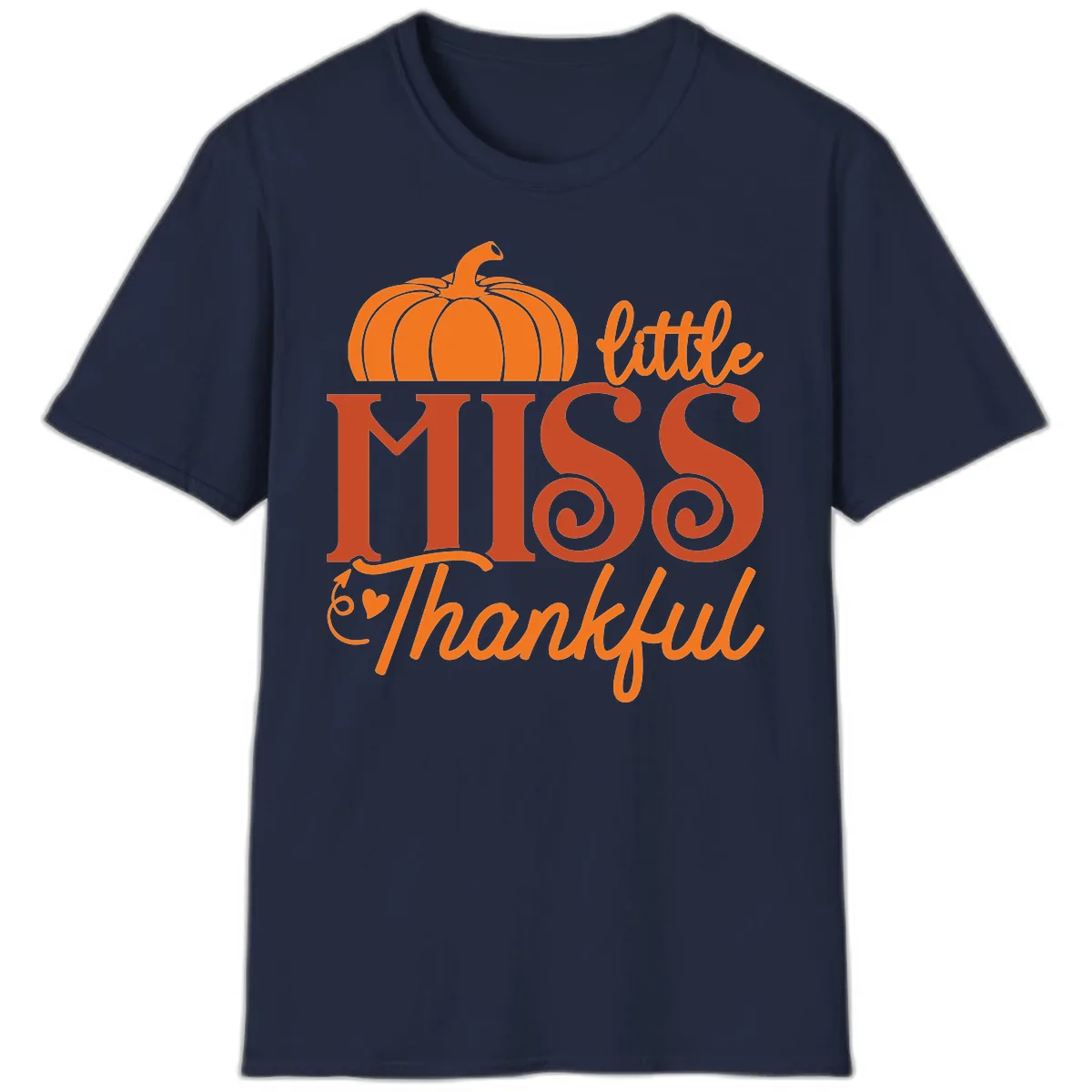 Little Miss Thankful Pumpkin Design T-Shirt in Navy