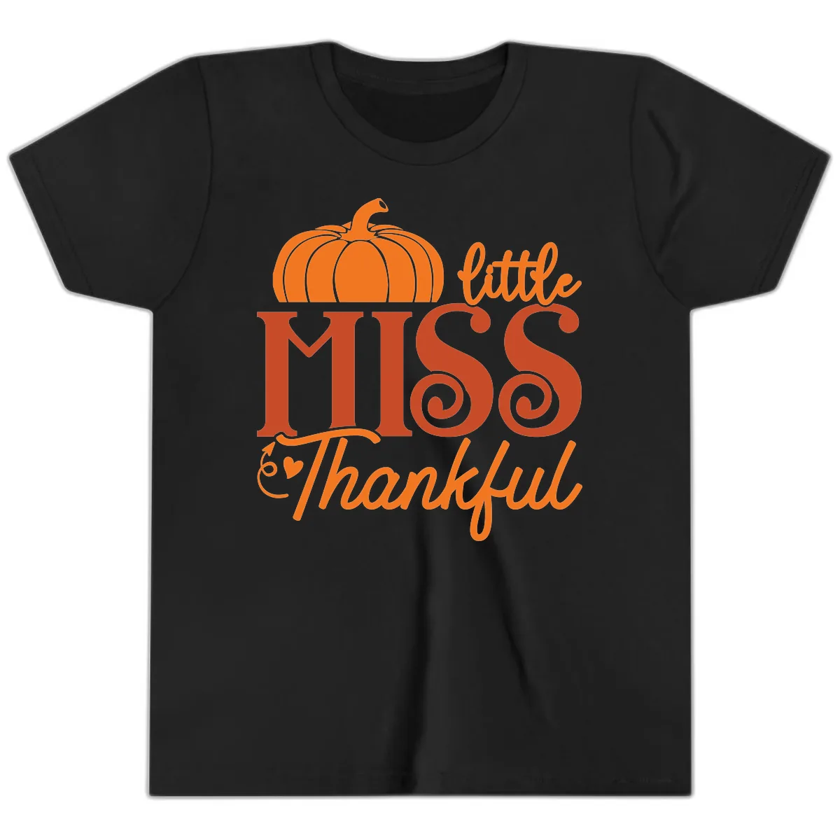 Little Miss Thankful Pumpkin Design Youth T-Shirt in Black