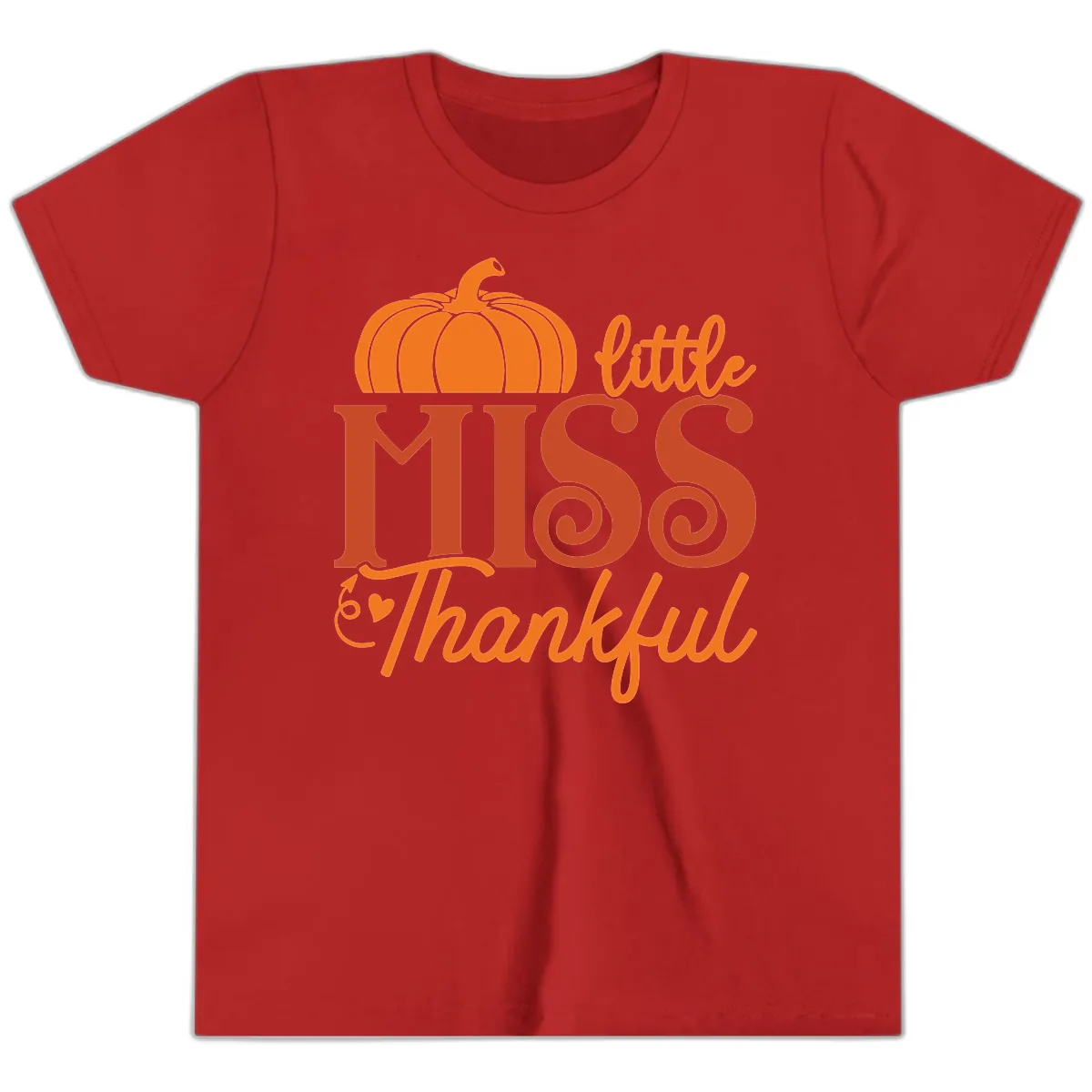 Little Miss Thankful Pumpkin Design Youth T-Shirt in Red