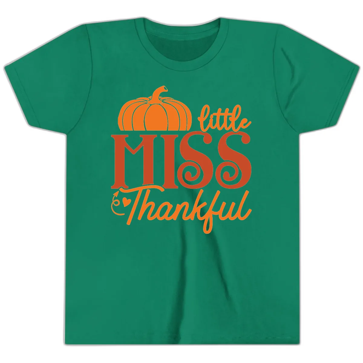 Little Miss Thankful Pumpkin Design Youth T-Shirt in Kelly