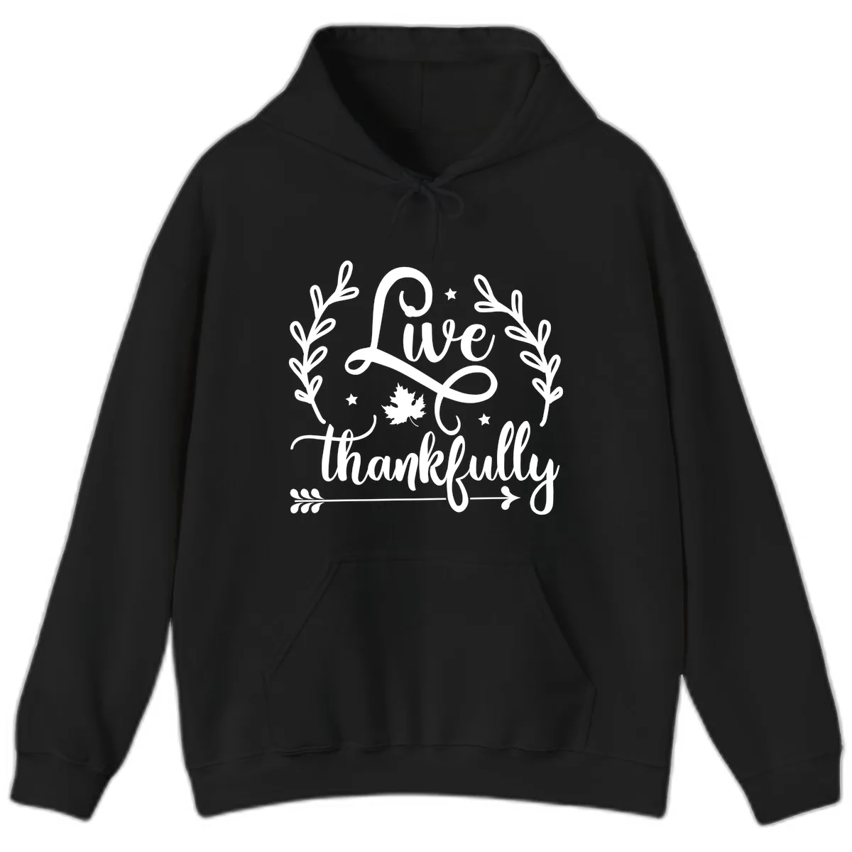 Live Thankfully Thanksgiving Fall Design Hoodie in Black