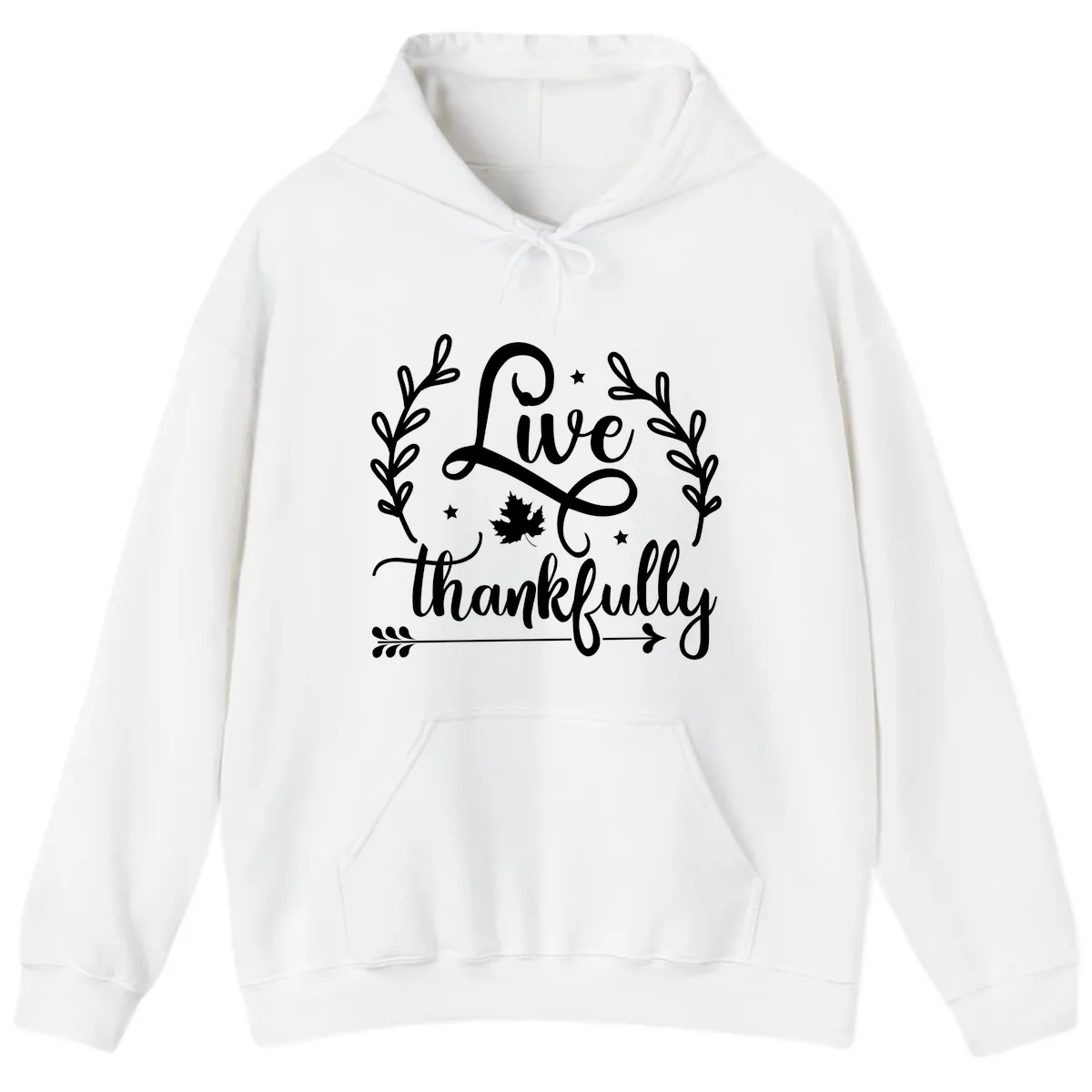 Live Thankfully Thanksgiving Fall Design Hoodie in White