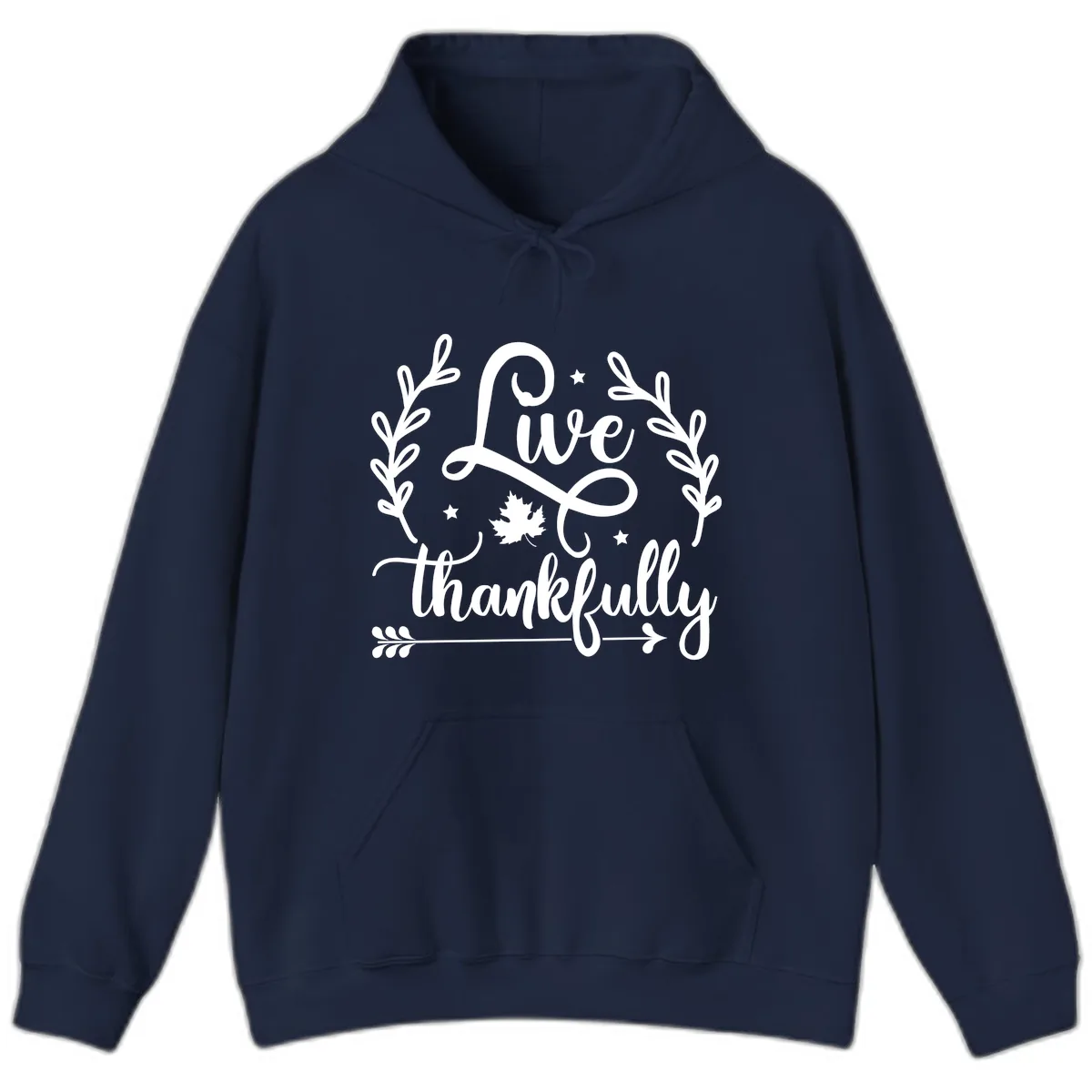 Live Thankfully Thanksgiving Fall Design Hoodie in Navy