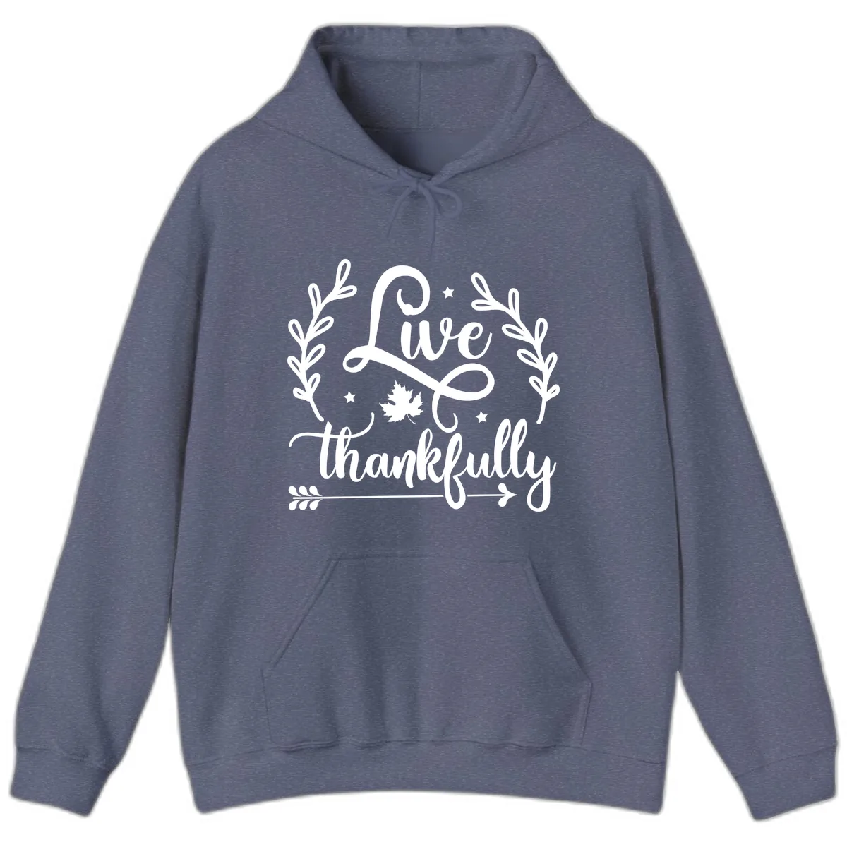Live Thankfully Thanksgiving Fall Design Hoodie in Heather Navy